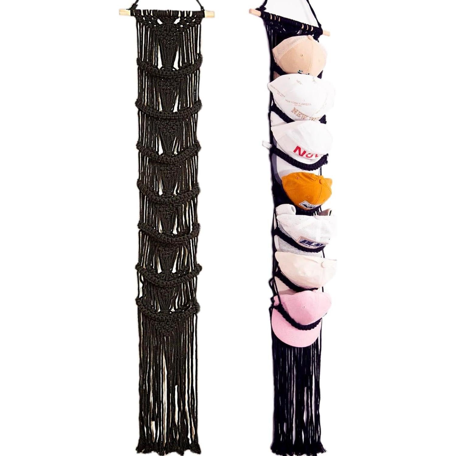 Soporte para Gorras Jontell Negro - Organizador de Macramé 7 Niveles