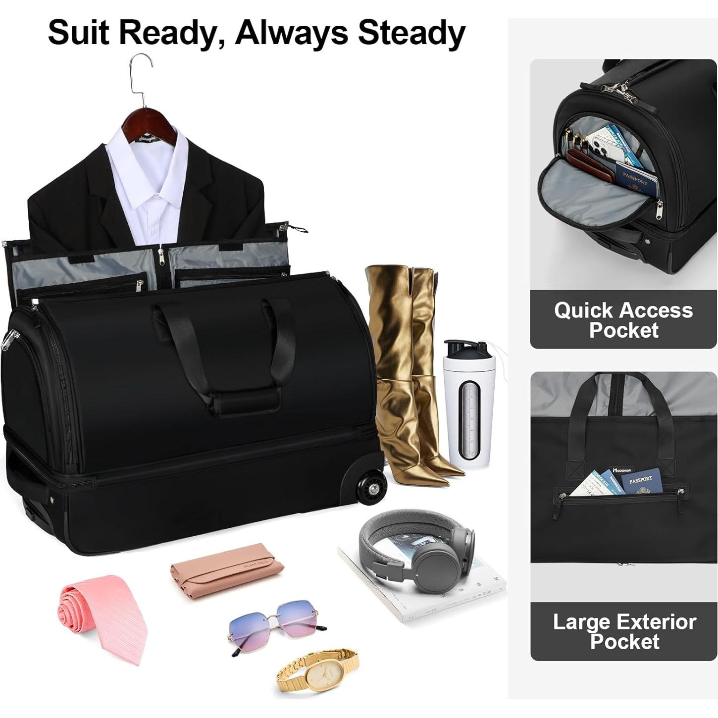 Bolsa de Ropa con Ruedas RackVibe, Negro, 45 cm, 3 en 1