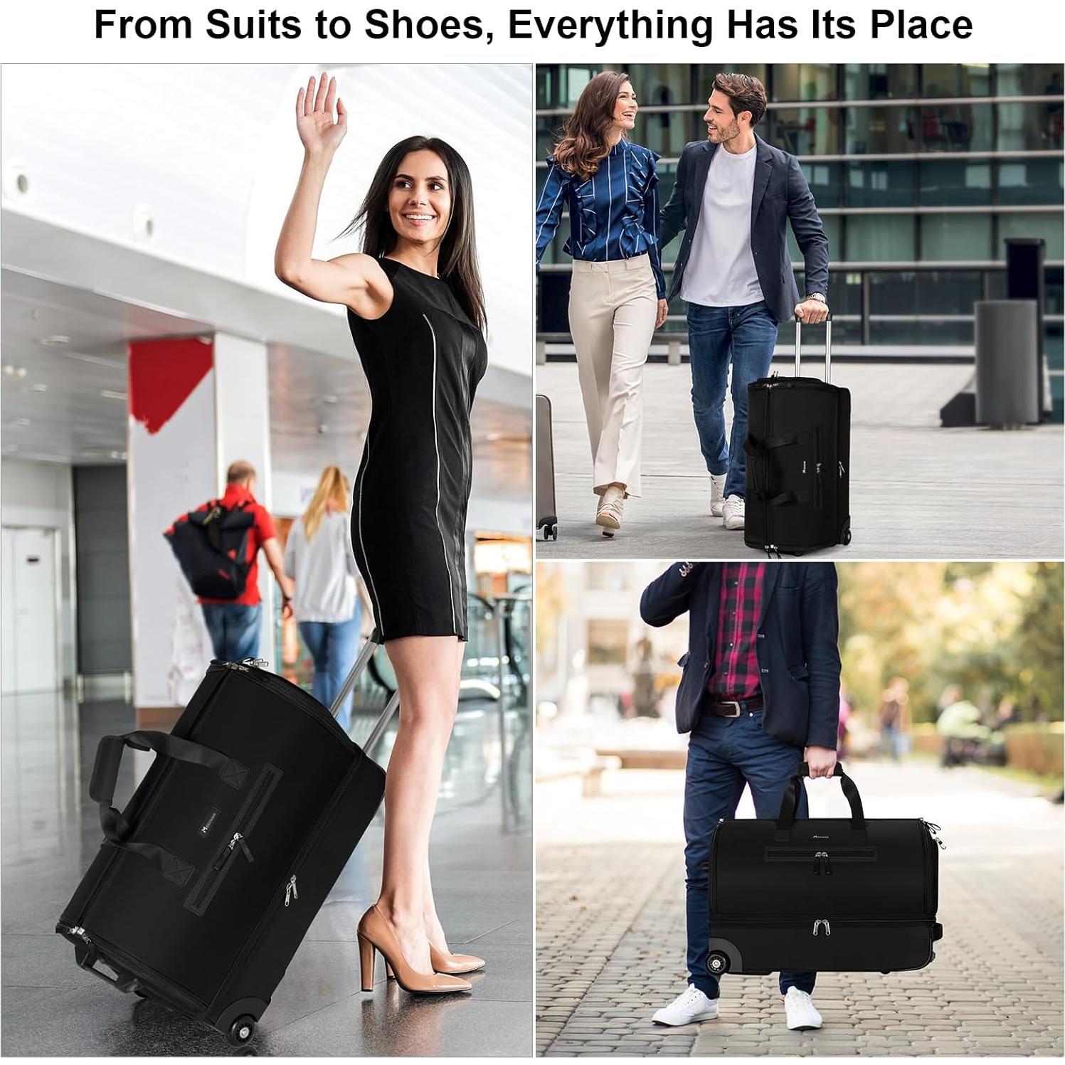 Bolsa de Ropa con Ruedas RackVibe, Negro, 45 cm, 3 en 1