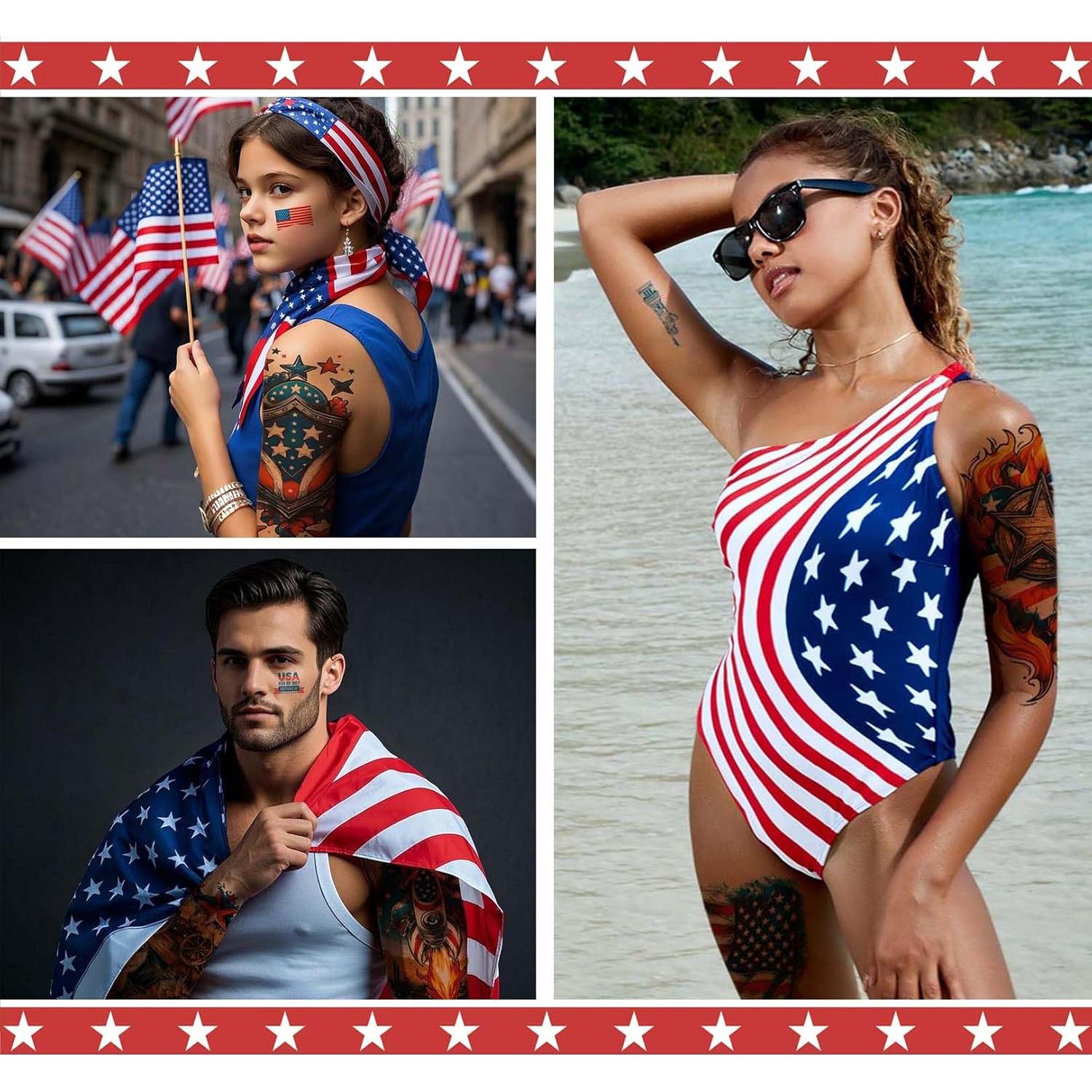 Tatuajes Temporales Patrióticos VERKSTAD 32 Hojas 4 de Julio