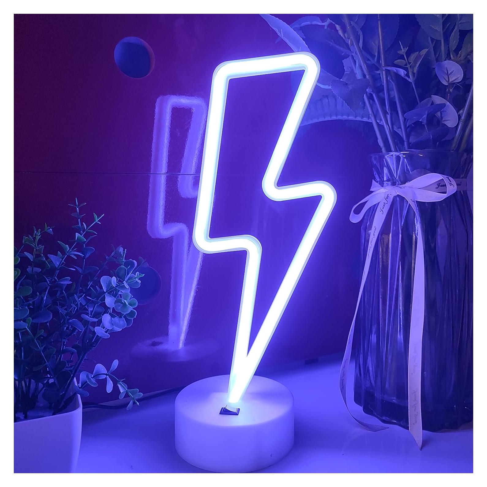 Señal de Neón Relámpago JYWJ LED Azul con Soporte USB