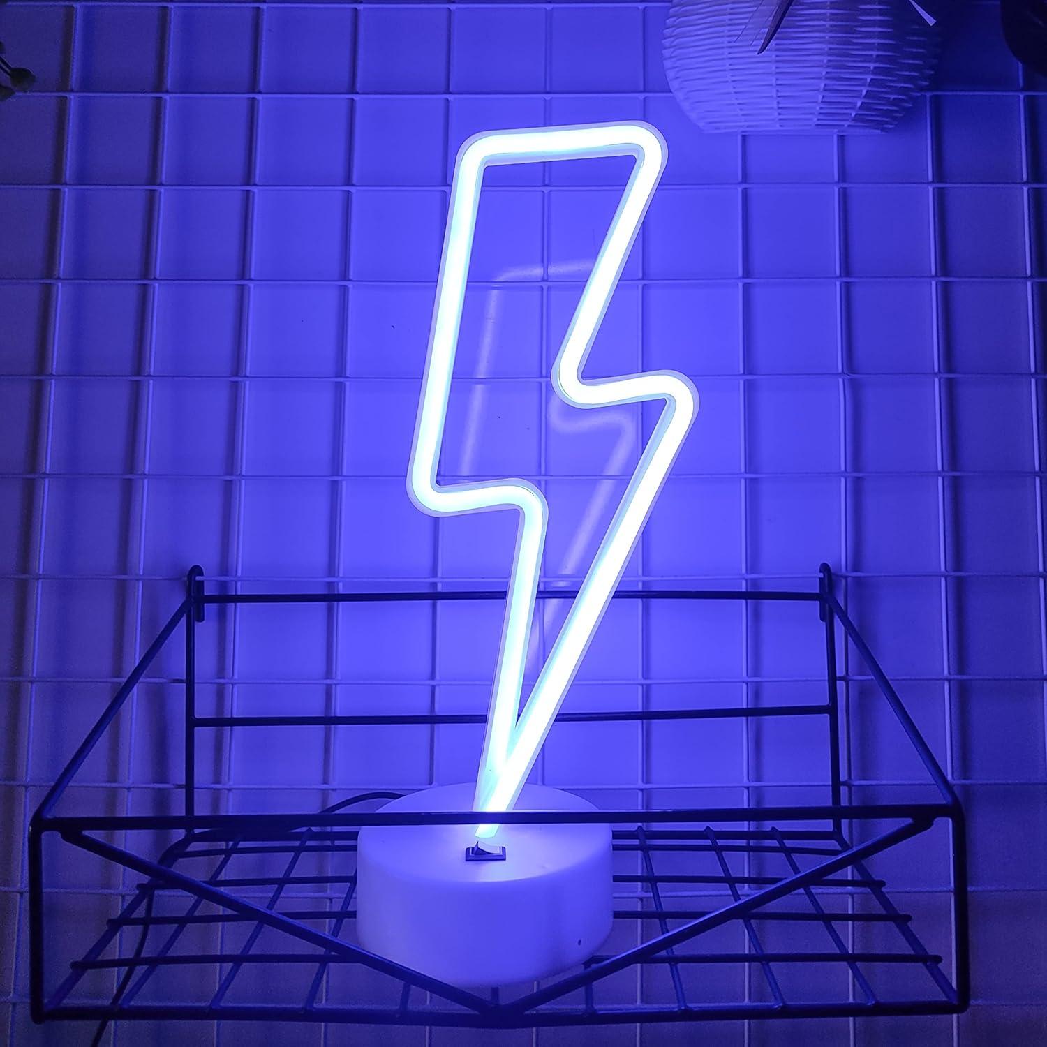 Señal de Neón Relámpago JYWJ LED Azul con Soporte USB