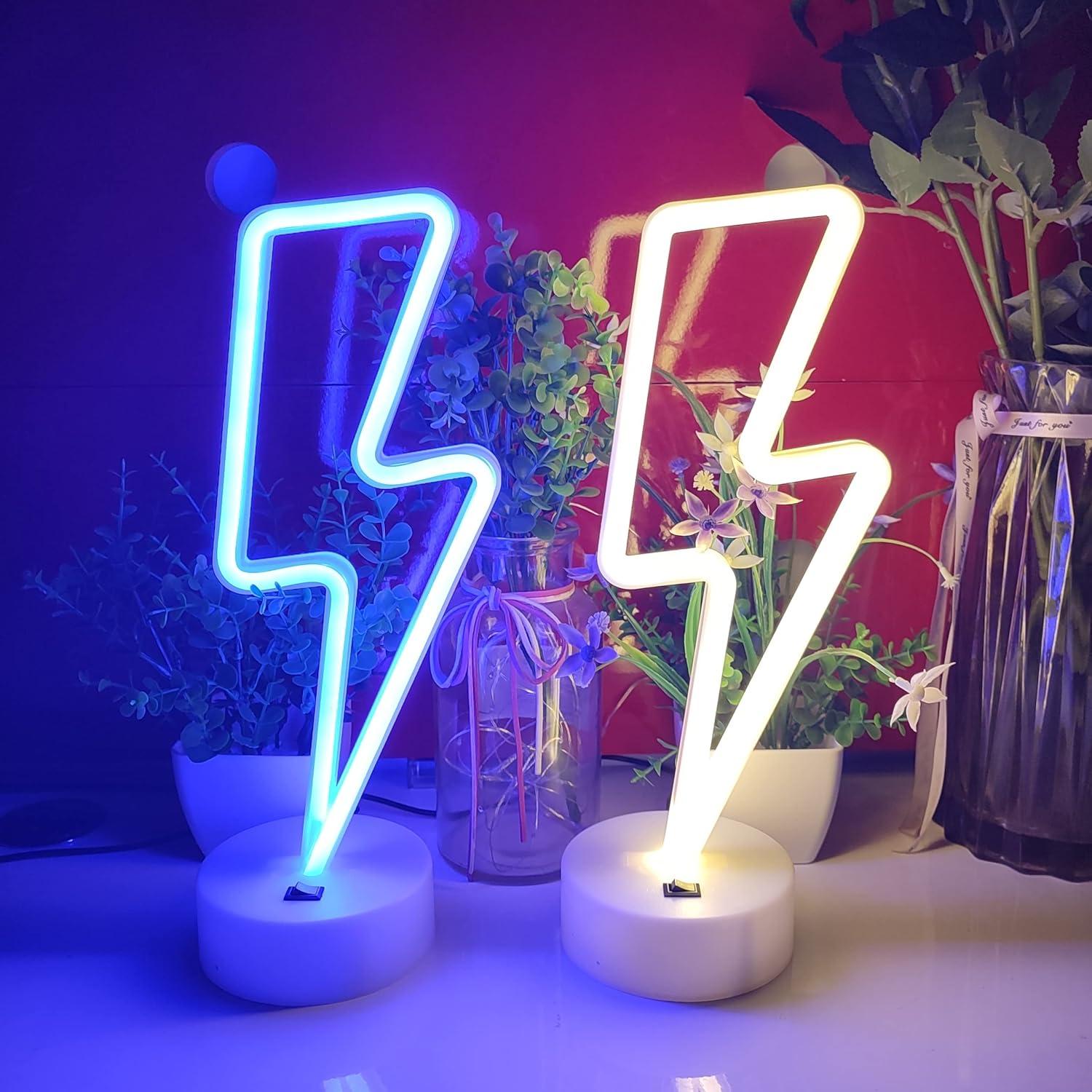 Señal de Neón Relámpago JYWJ LED Azul con Soporte USB