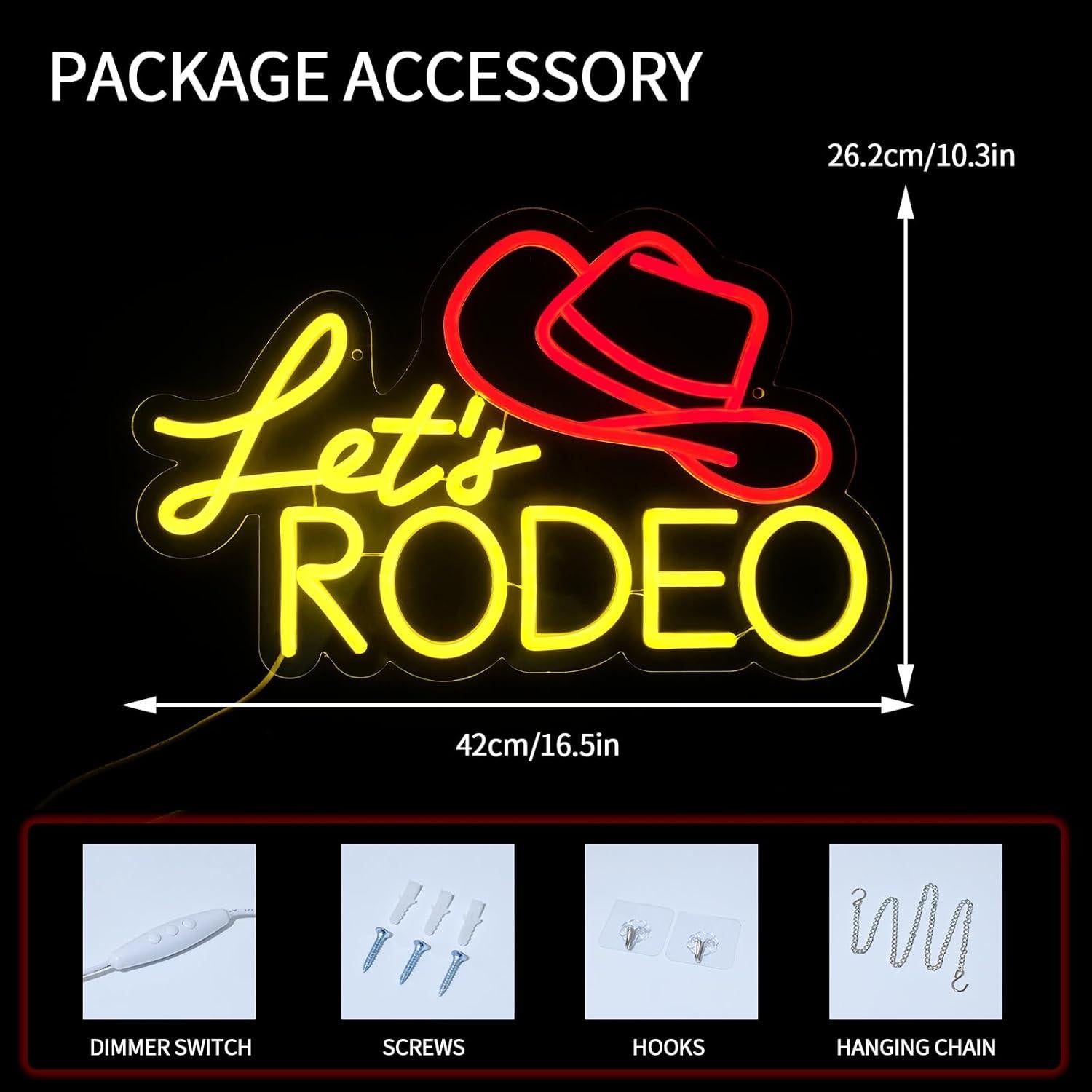 Letrero de Neón LED Virlusy Let's Rodeo Dimmable 43x30cm