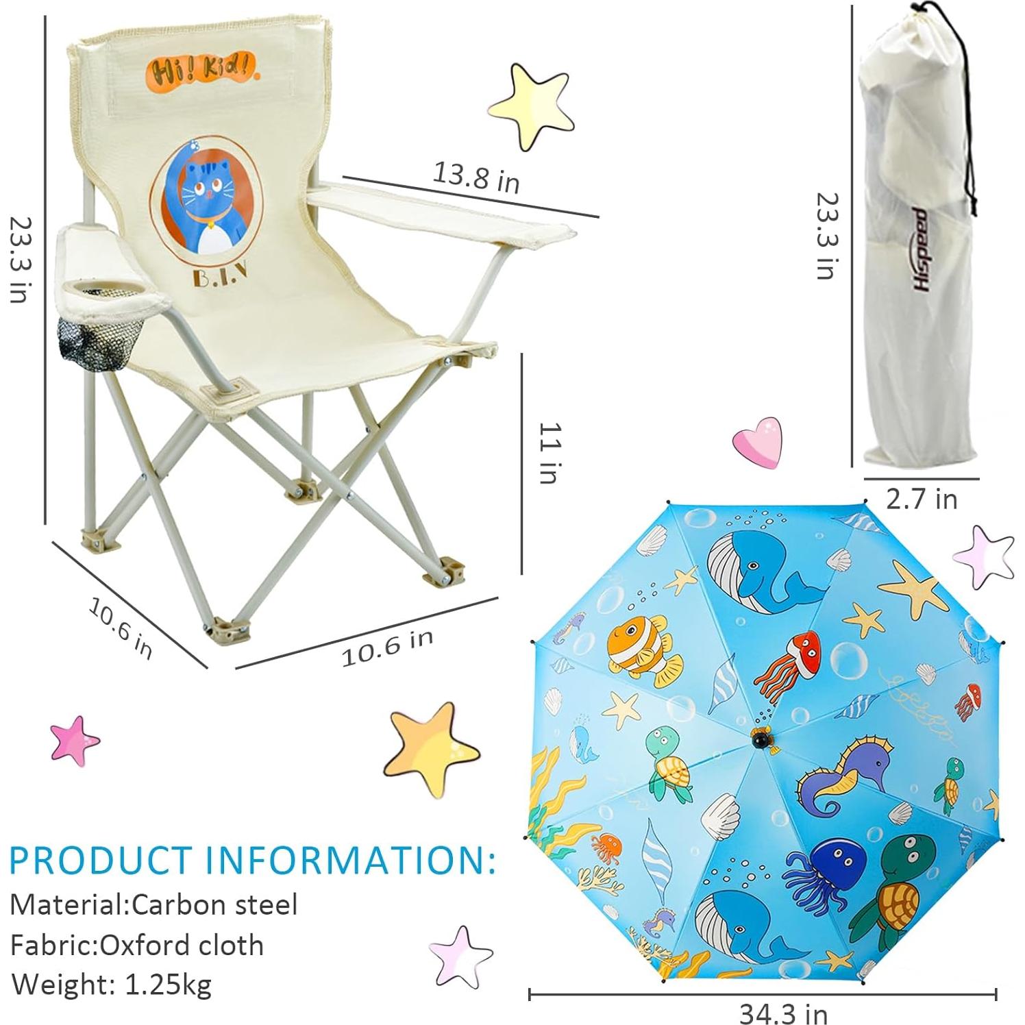 Sillas de Camping para Niños BUSYSIR con Paraguas Plegables