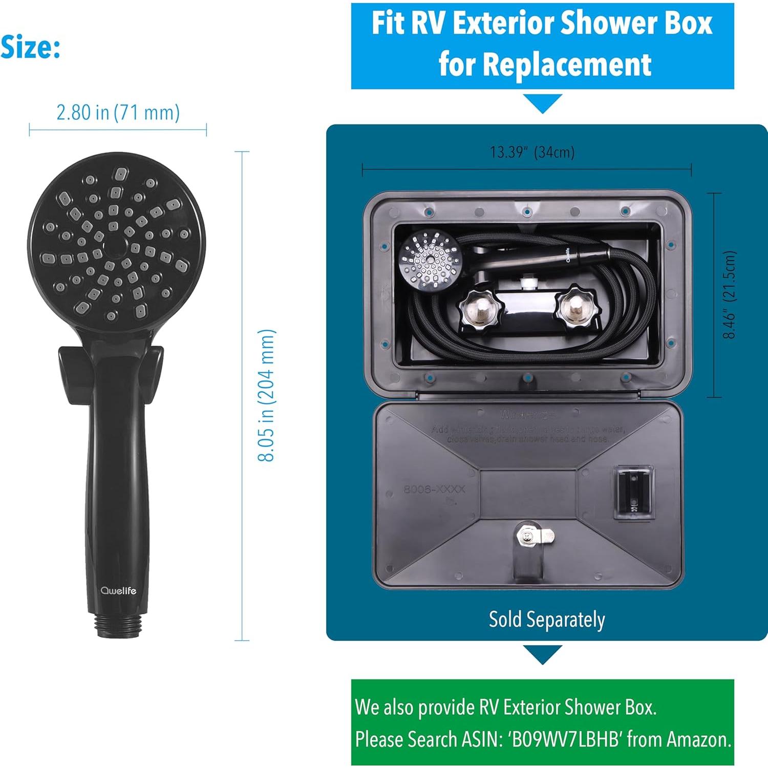 Cabezal de Ducha Awelife RV con Manguera e Interruptor Negro
