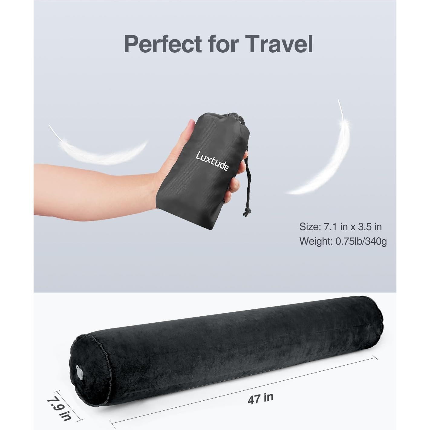 Almohada Corporal Inflable Luxtude 120 cm Negra para Dormir