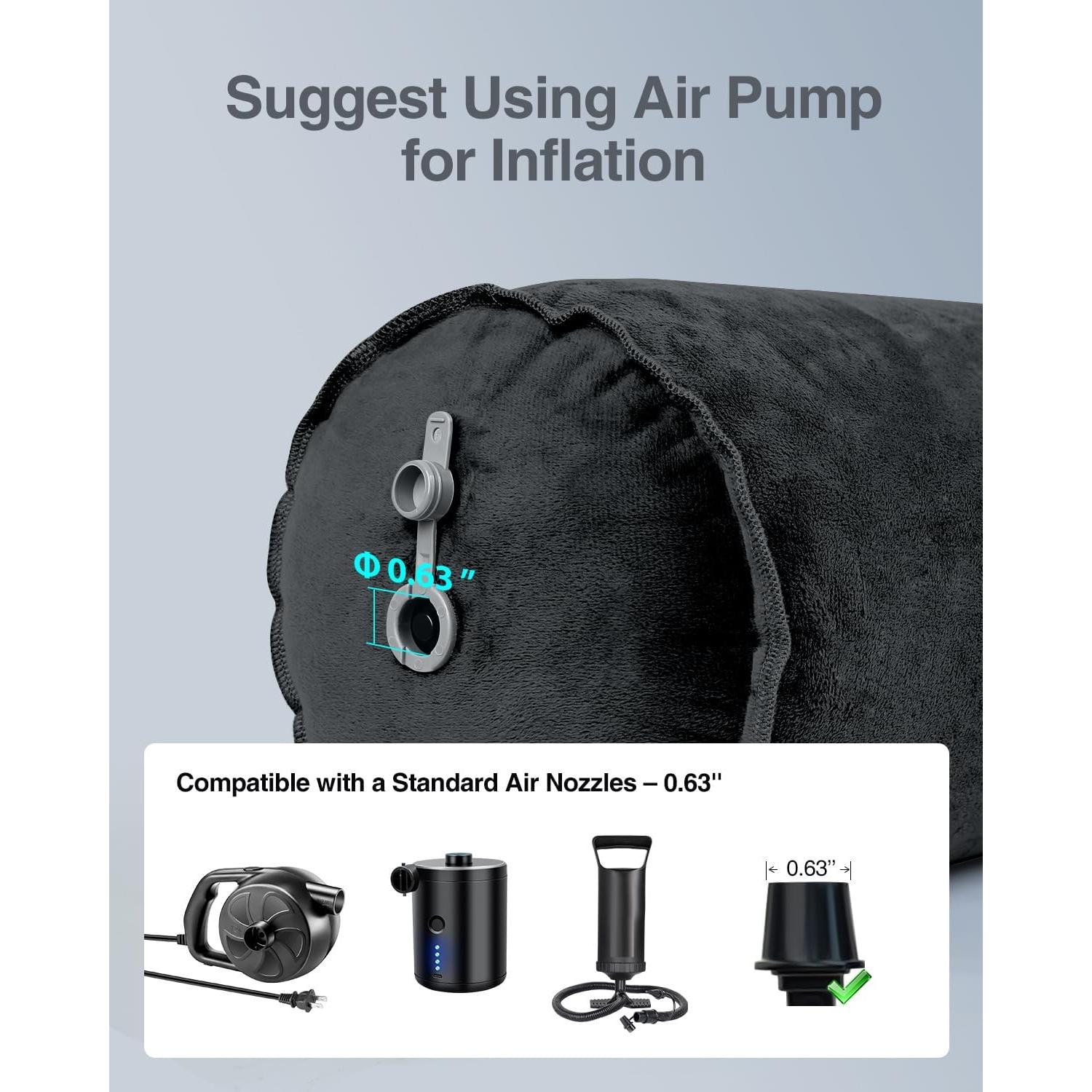 Almohada Corporal Inflable Luxtude 120 cm Negra para Dormir