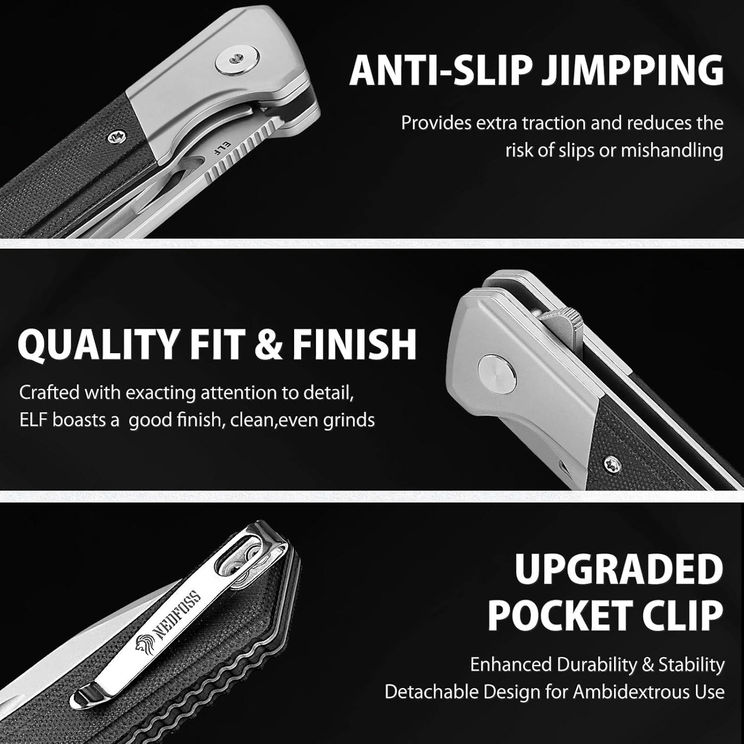 Cuchillo de Bolsillo NedFoss ELF EDC 8.4cm Hoja D2 Mango G10