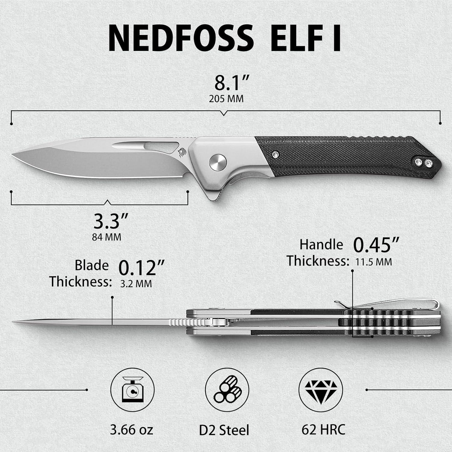 Cuchillo de Bolsillo NedFoss ELF EDC 8.4cm Hoja D2 Mango G10