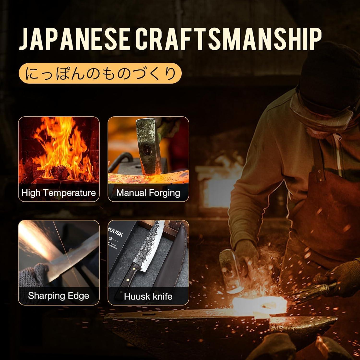 Cuchillo de Chef Huusk 22 cm Acero al Carbono Forjado a Mano