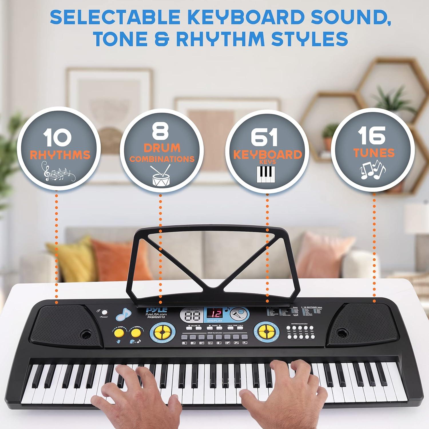 Teclado Eléctrico Pyle PKBRD6112 61 Teclas Karaoke Portátil