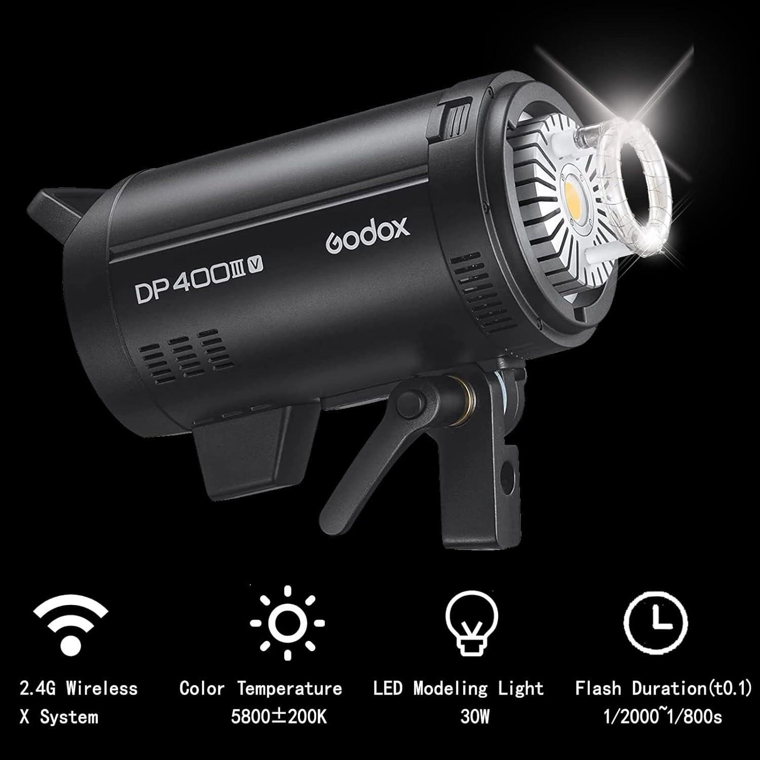 Flash Estroboscópico Godox DP400III-V 400Ws con LED 30W