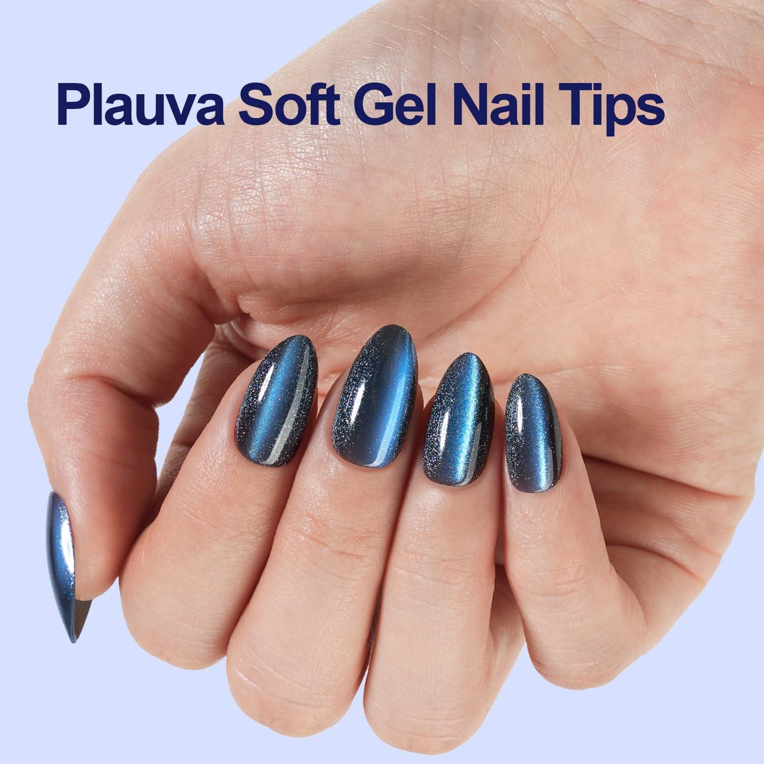 240 Uñas Postizas Ojo de Gato Plauva Almendra 12 Tamaños