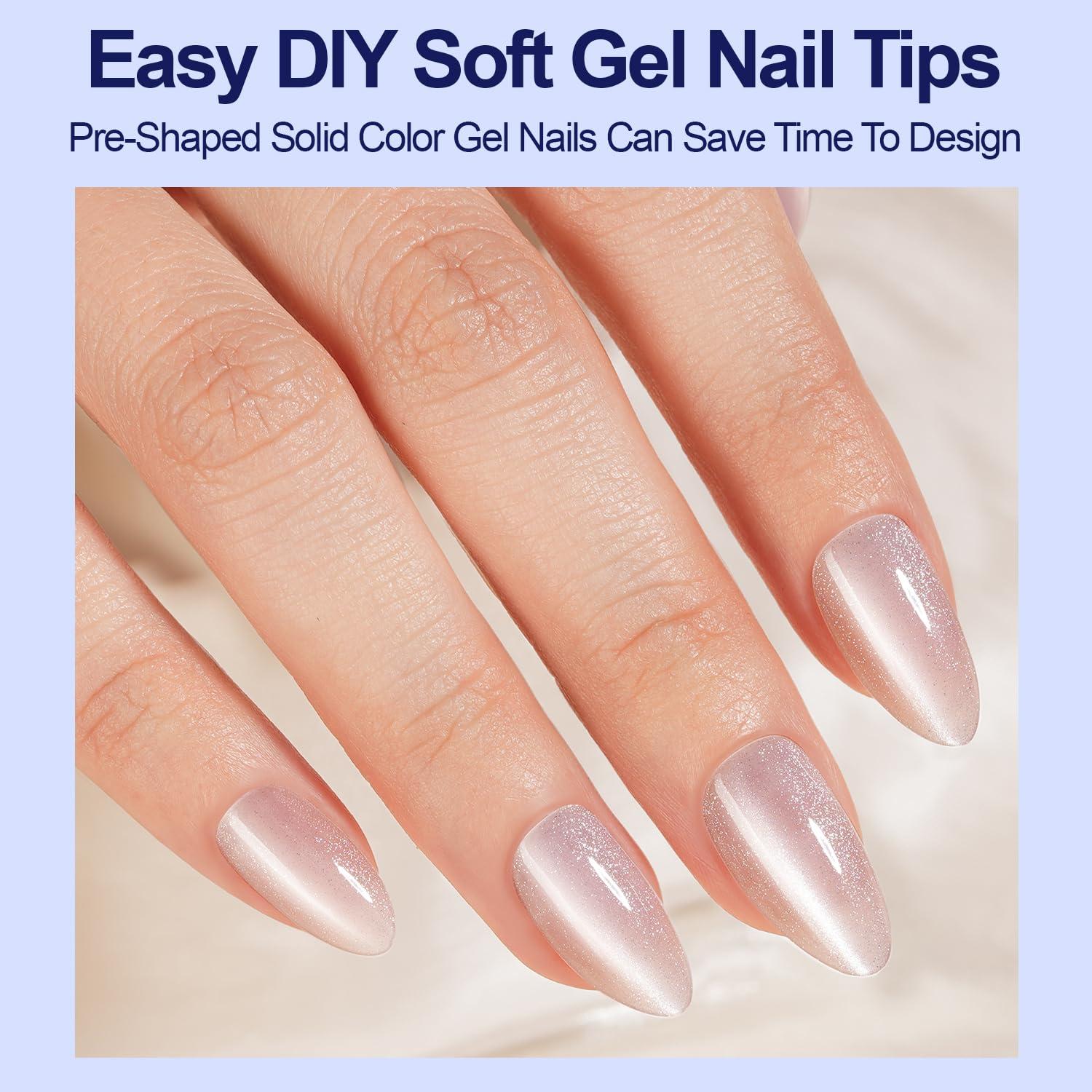 240 Uñas Postizas Ojo de Gato Plauva Almendra 12 Tamaños