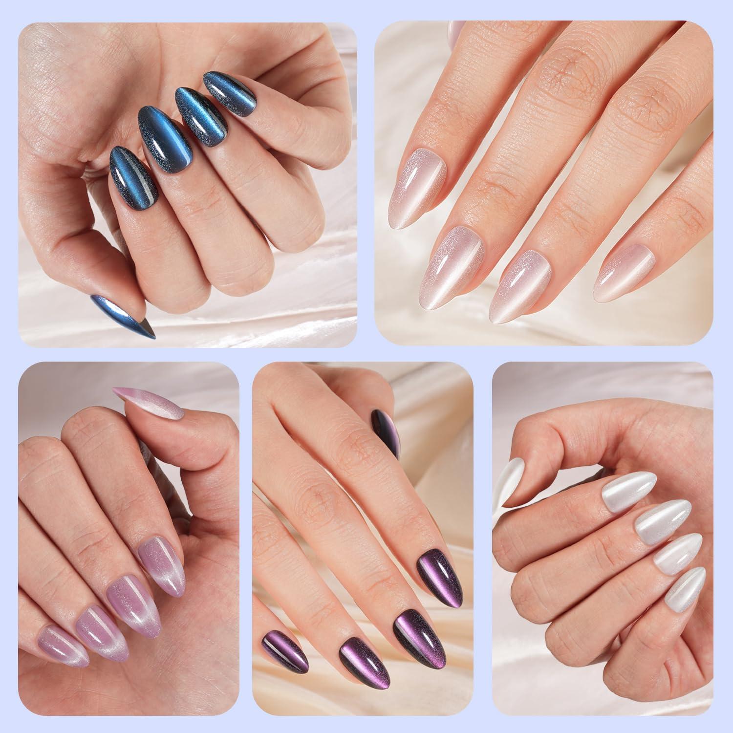 240 Uñas Postizas Ojo de Gato Plauva Almendra 12 Tamaños