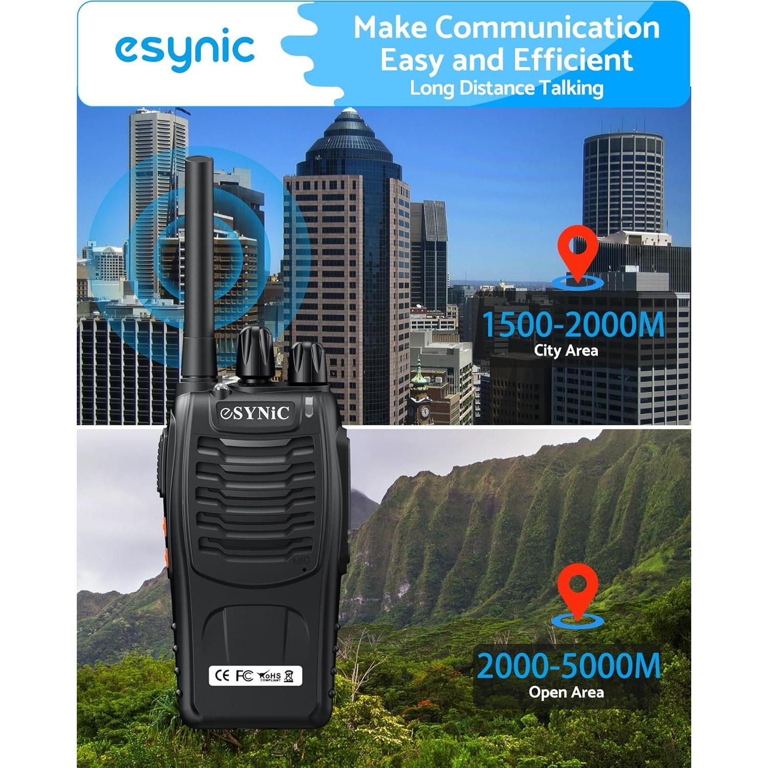 Walkie Talkies eSynic 2 Pack Profesionales 5KM Recargables