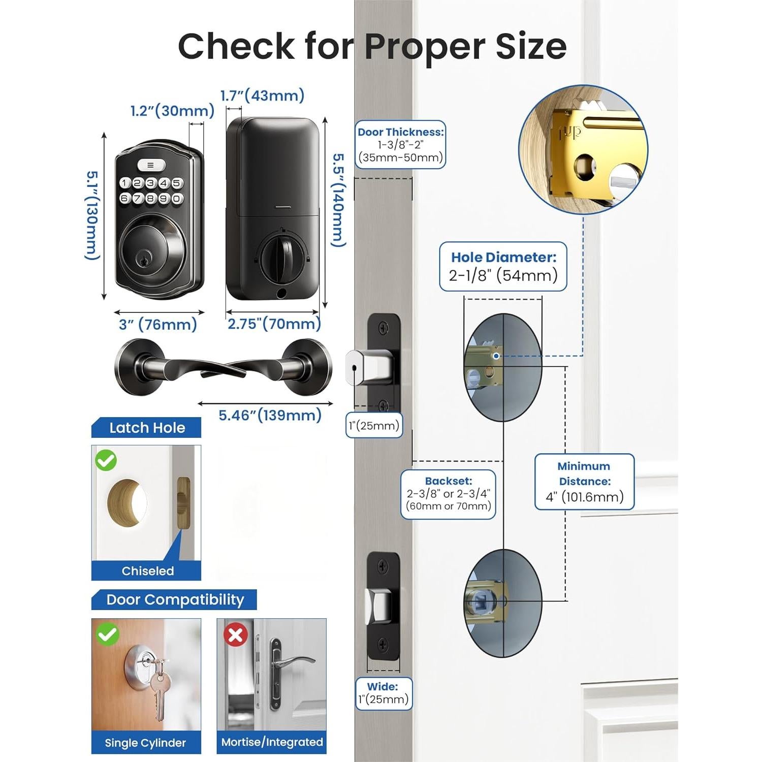 Cerradura Electrónica Veise KS01B con Teclado y Manijas