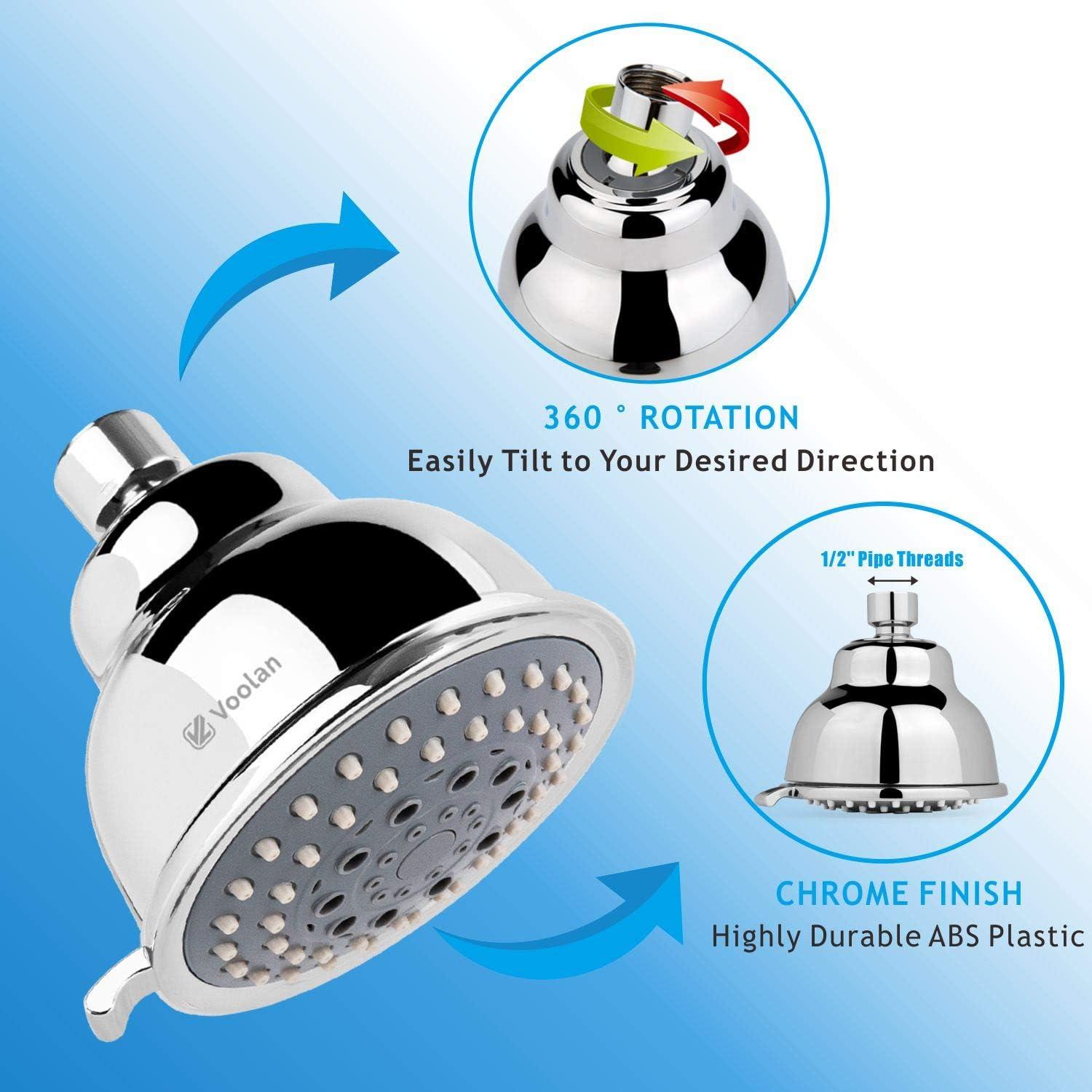 Cabezal de Ducha Voolan 4" Alta Presión 5 Configuraciones Cromado