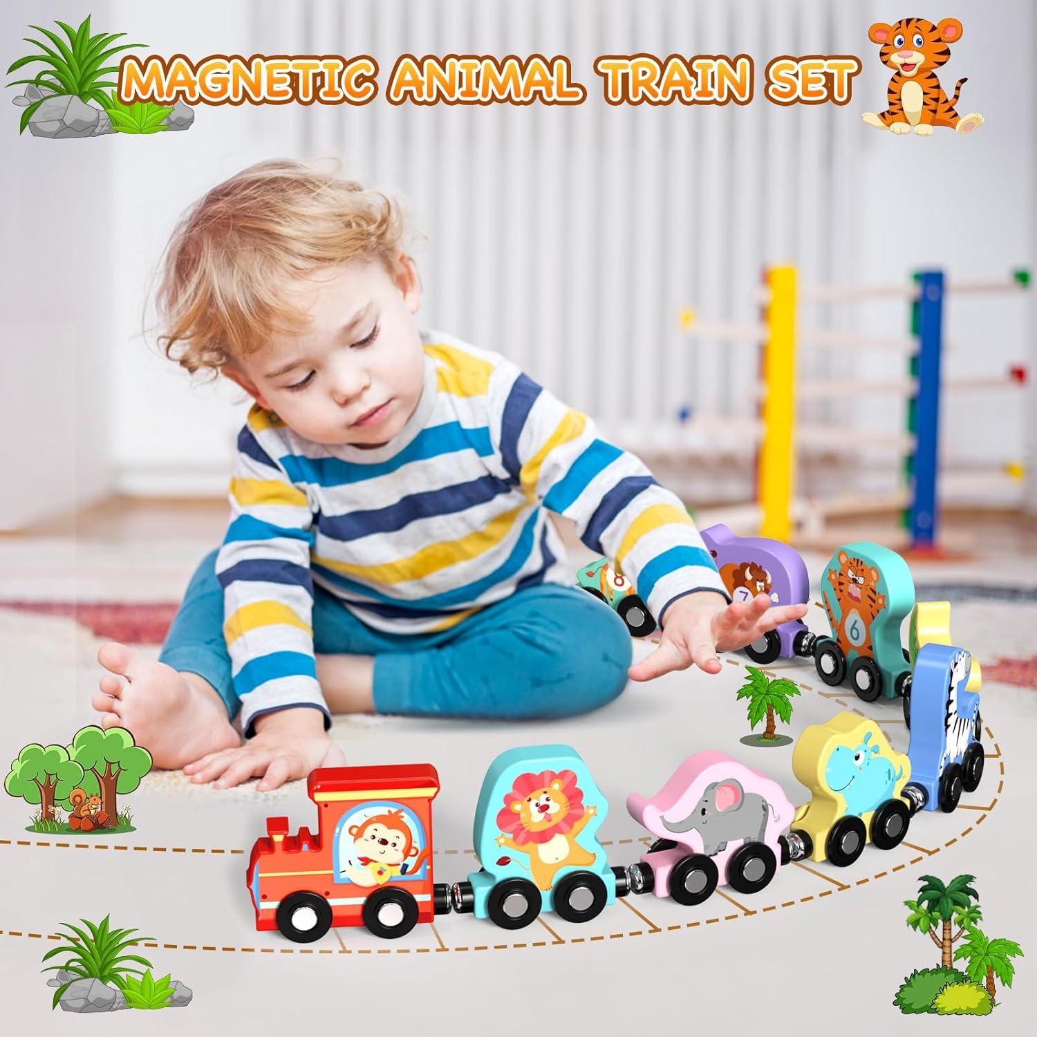 Set de Tren de Animales de Madera Zeoddler 11 Piezas Montessori