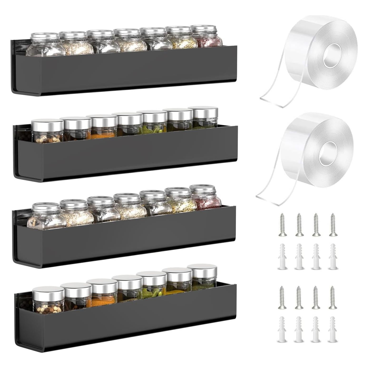Organizador de Especias Acrílico Adhesivo PMMASTO Negro - 4 Paquete