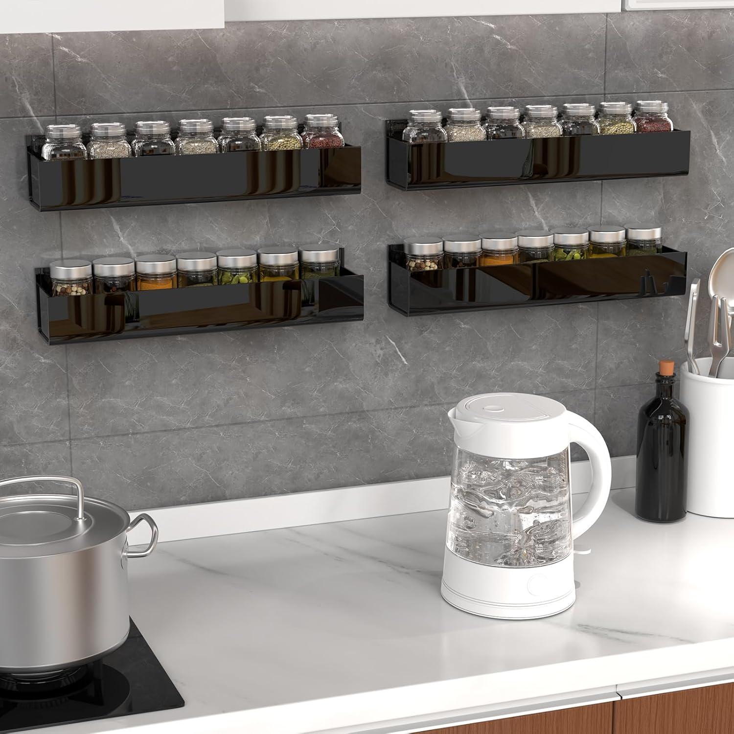 Organizador de Especias Acrílico Adhesivo PMMASTO Negro - 4 Paquete