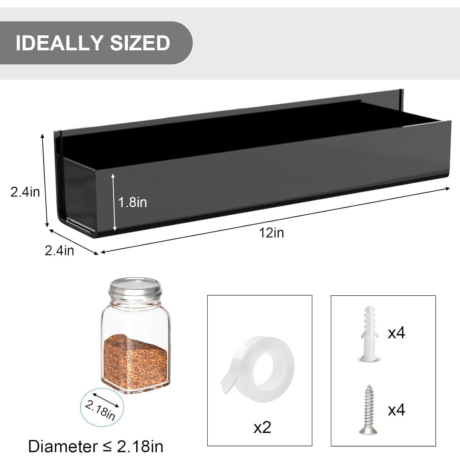 Organizador de Especias Acrílico Adhesivo PMMASTO Negro - 4 Paquete