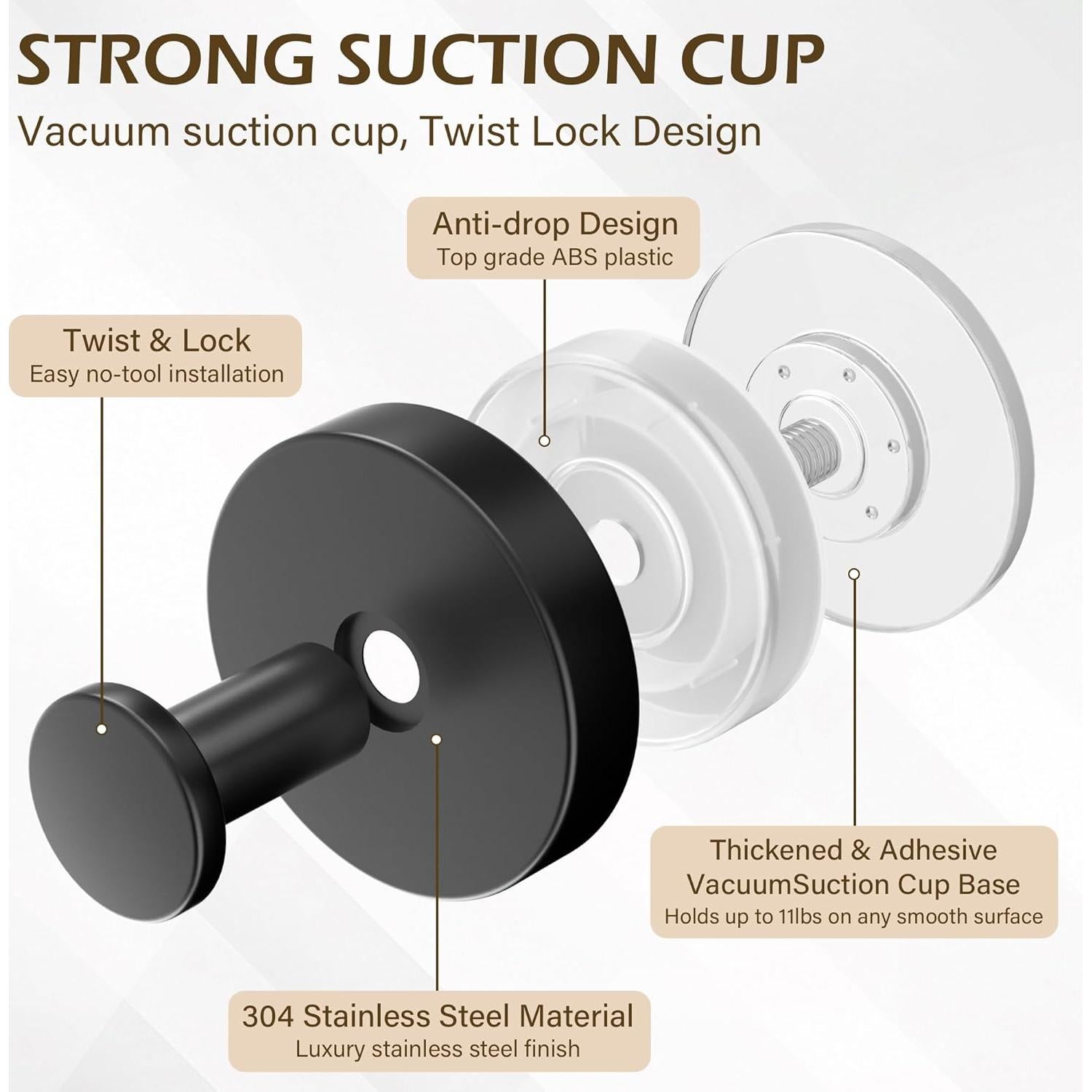 Ganchos de Ventosa Ninth Five para Ducha y Baño - 4 Piezas Negro