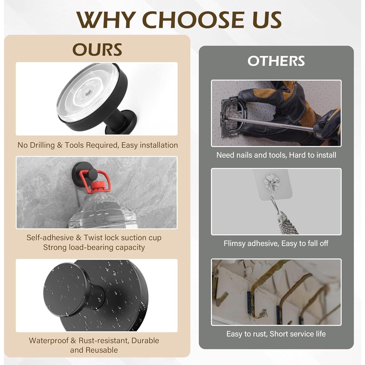 Ganchos de Ventosa Ninth Five para Ducha y Baño - 4 Piezas Negro