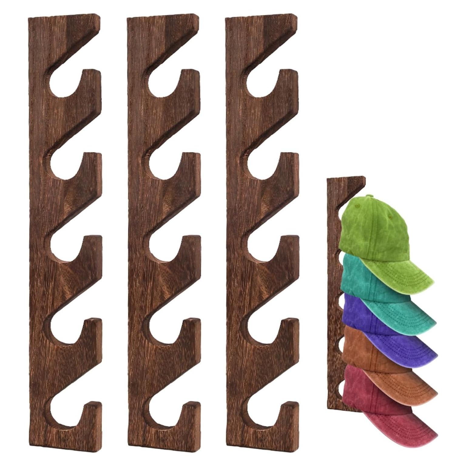 Soporte para Gorras de Béisbol SOEWIOU 3 Estantes Madera Marrón