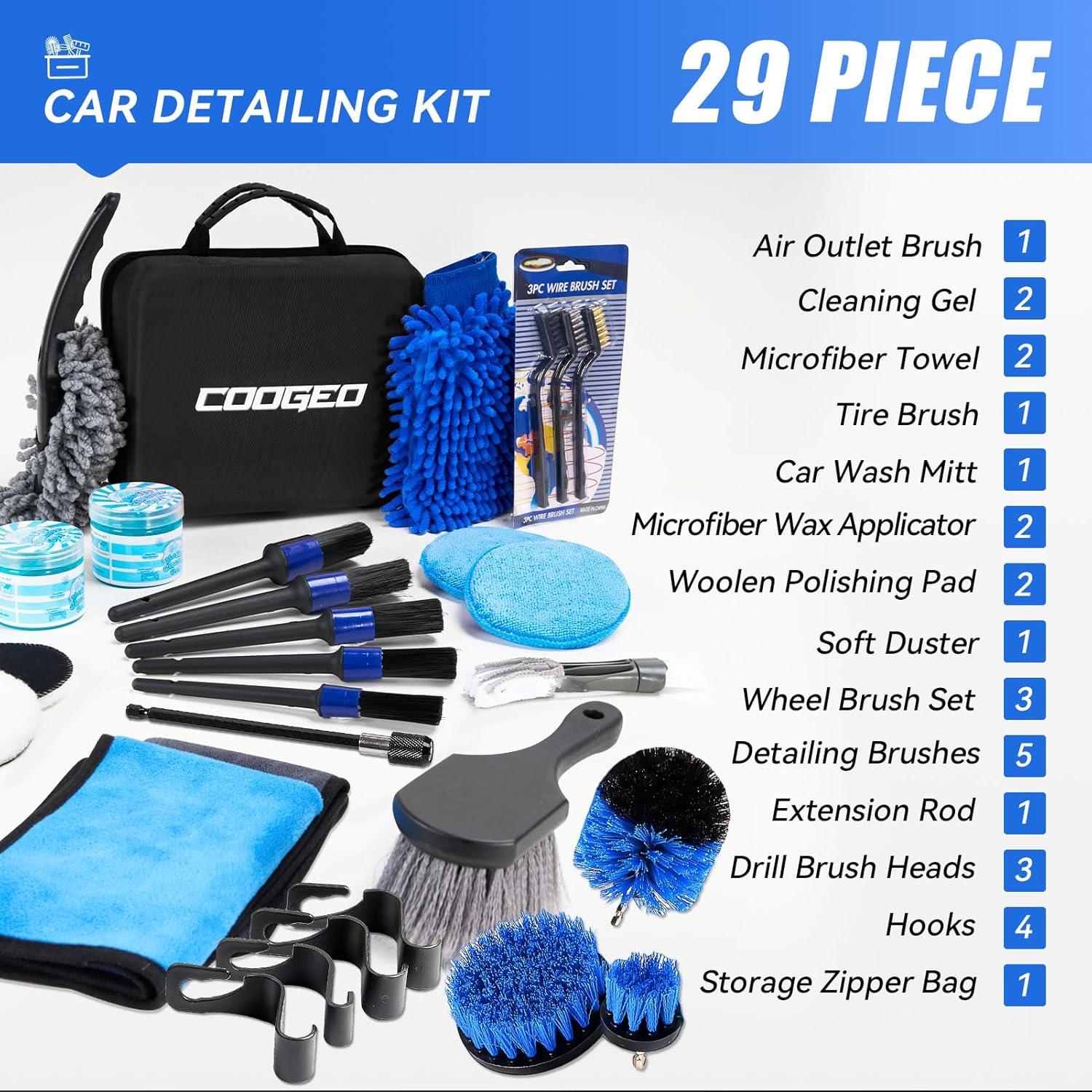 Kit de Detallado de Autos 29PCS COOGEO con Cepillos y Geles