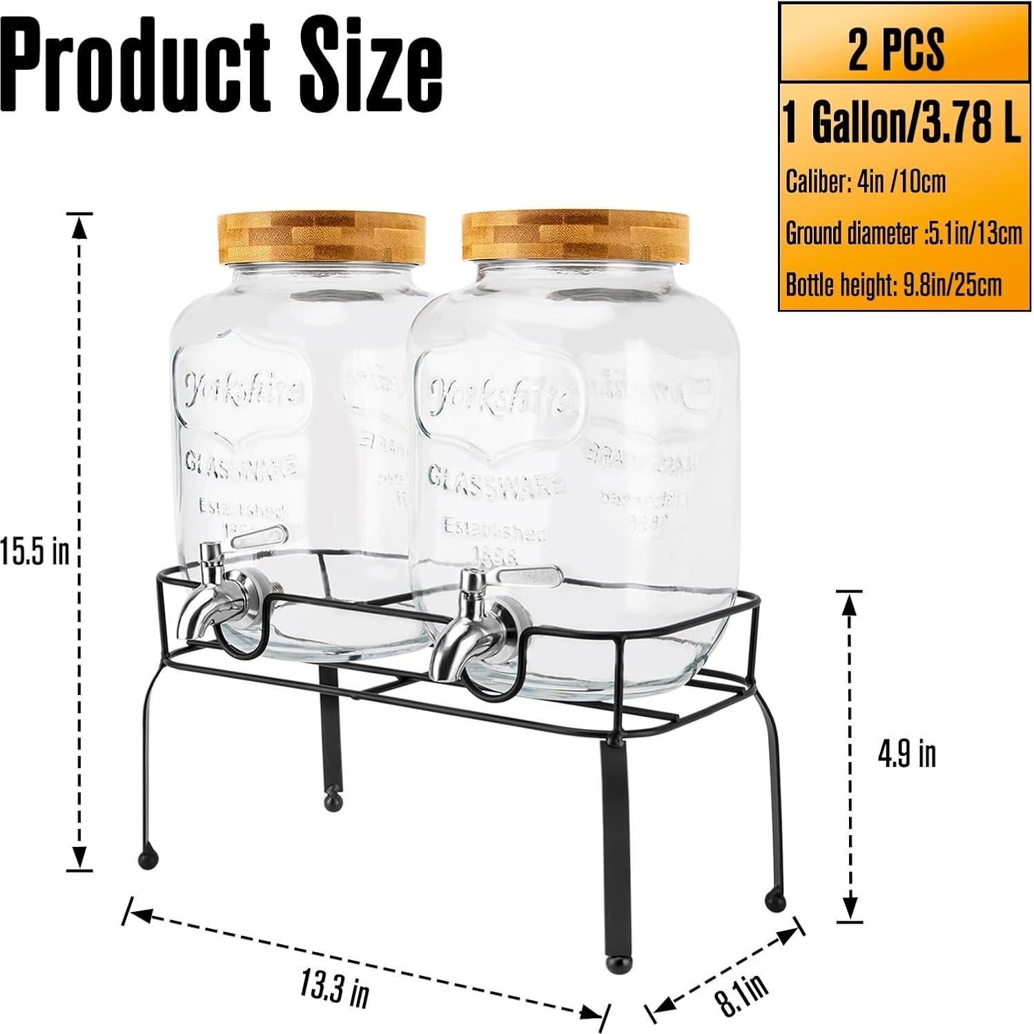 Dispensador de Bebidas de Vidrio MAHOOMMAKH 3.785L Doble con Soporte