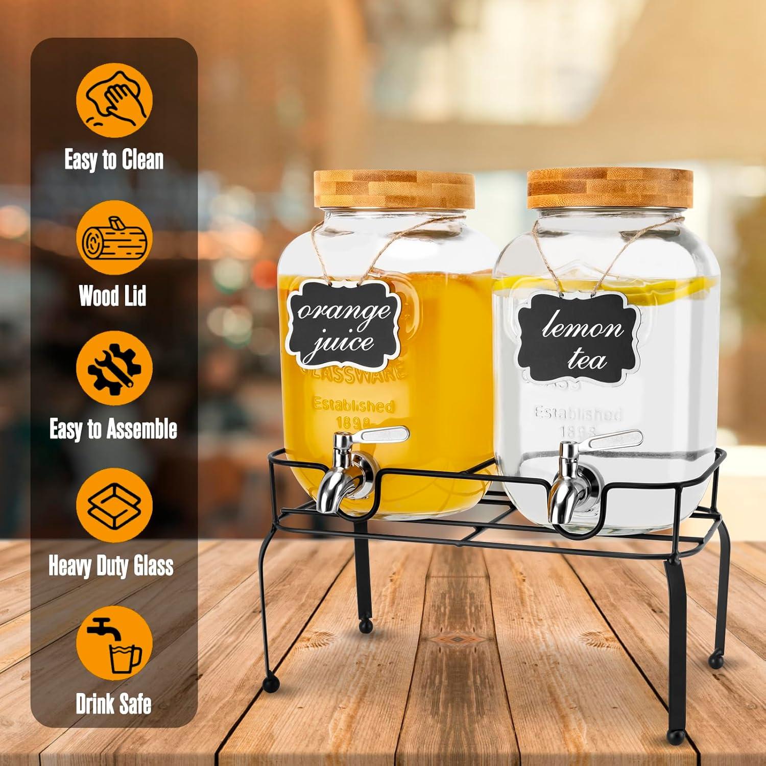 Dispensador de Bebidas de Vidrio MAHOOMMAKH 3.785L Doble con Soporte