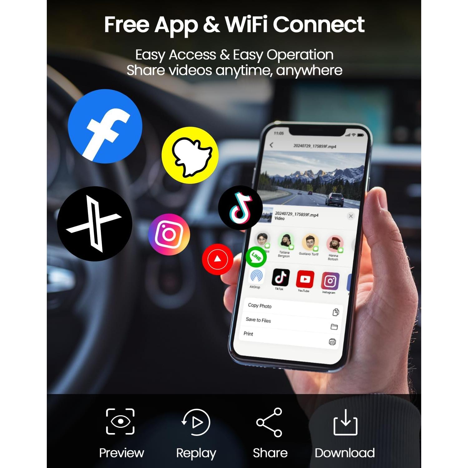 Cámara Dash IIWEY N4 4K Delantera y 1080P Trasera con WiFi