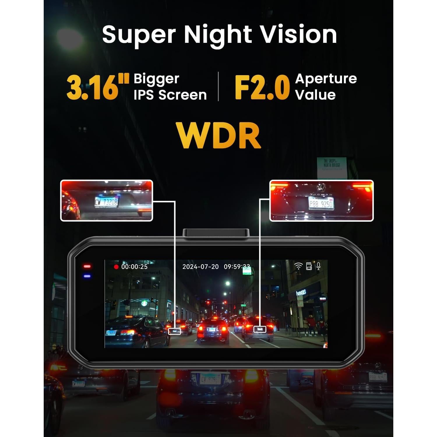 Cámara Dash IIWEY N4 4K Delantera y 1080P Trasera con WiFi