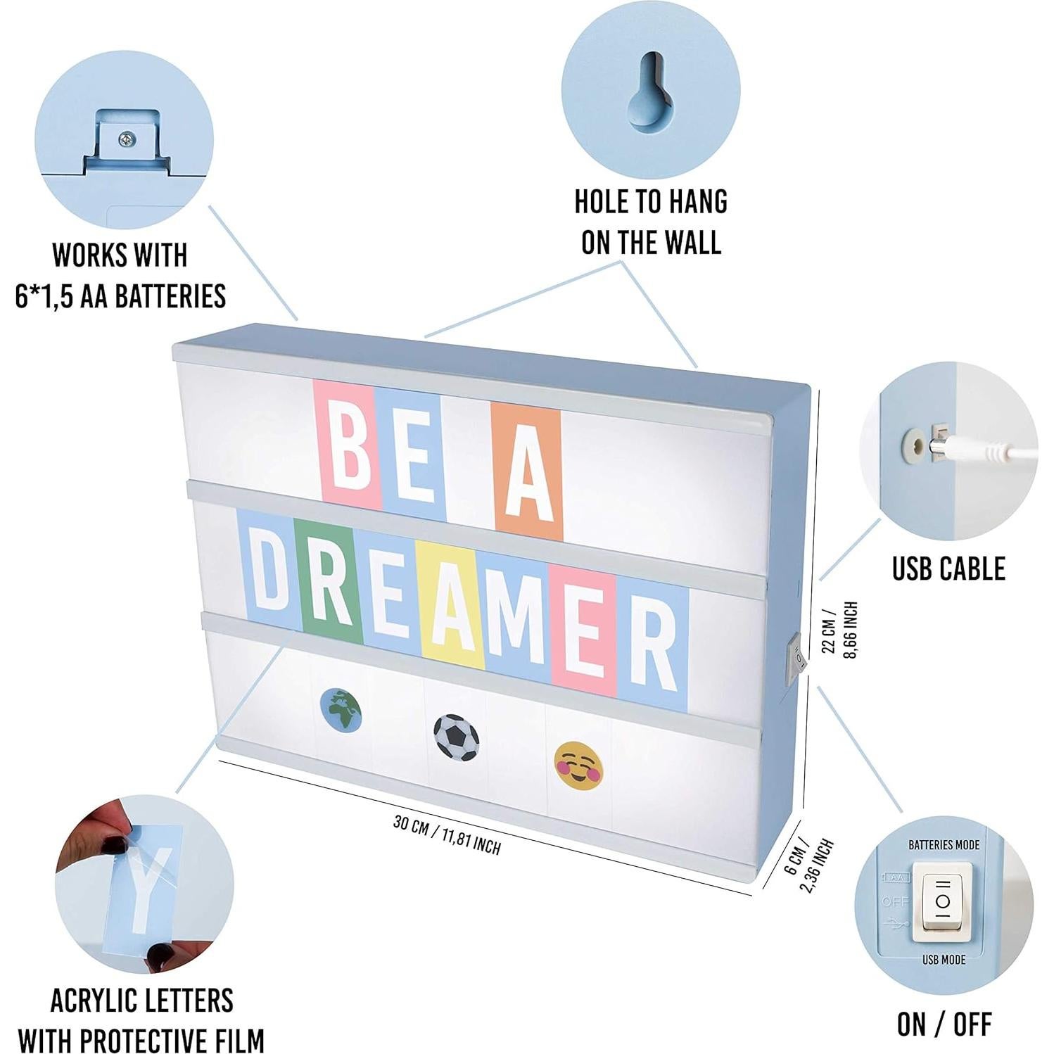 Caja de Luz LED Azul BONNYCO con 400 Letras y Emojis