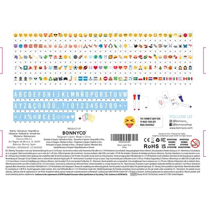 Caja de Luz LED Azul BONNYCO con 400 Letras y Emojis