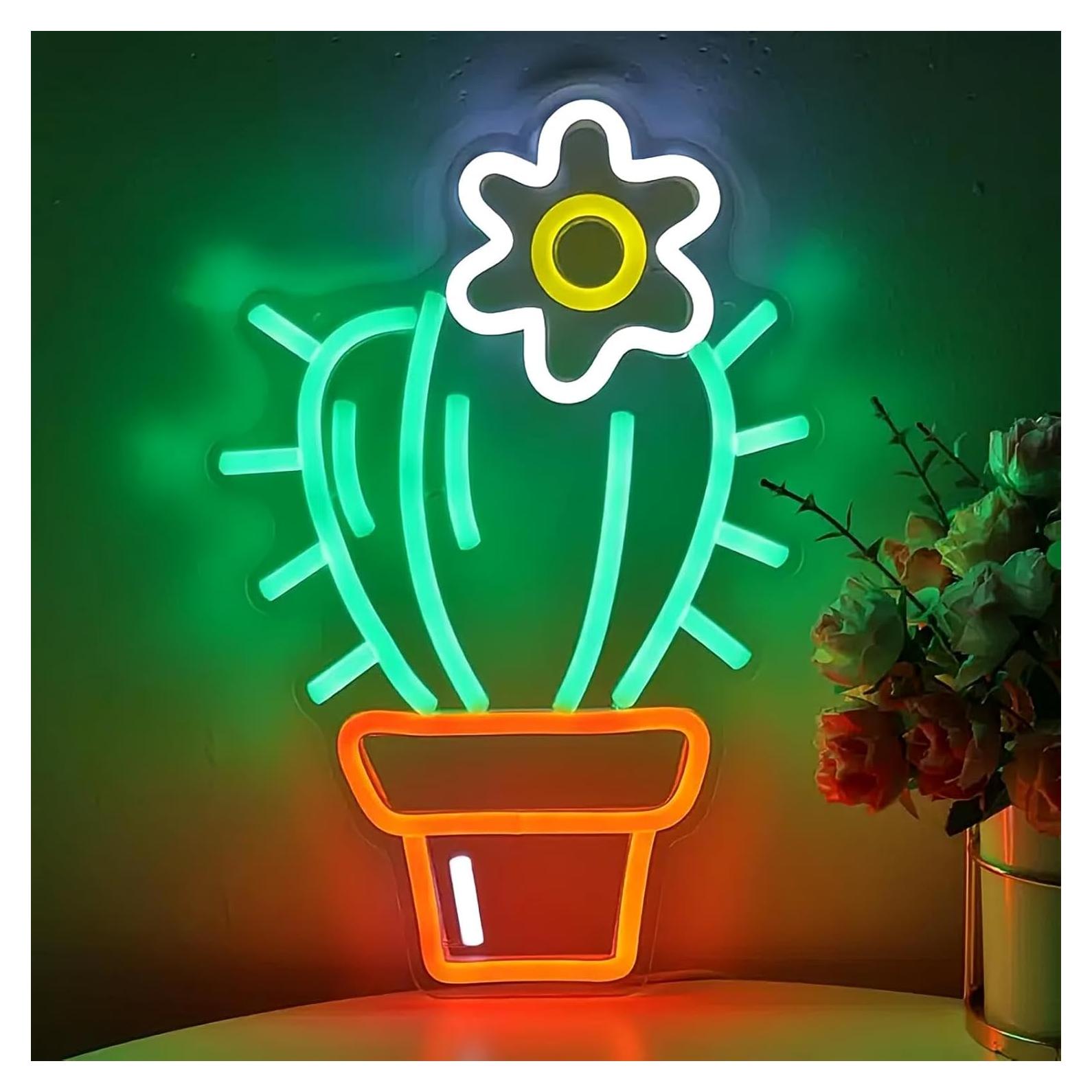 Luz de Neón LED Cactus Verde Mllusxg 42.5x29cm Decorativa