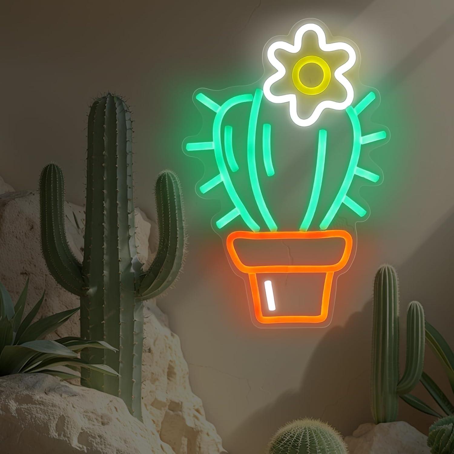 Luz de Neón LED Cactus Verde Mllusxg 42.5x29cm Decorativa