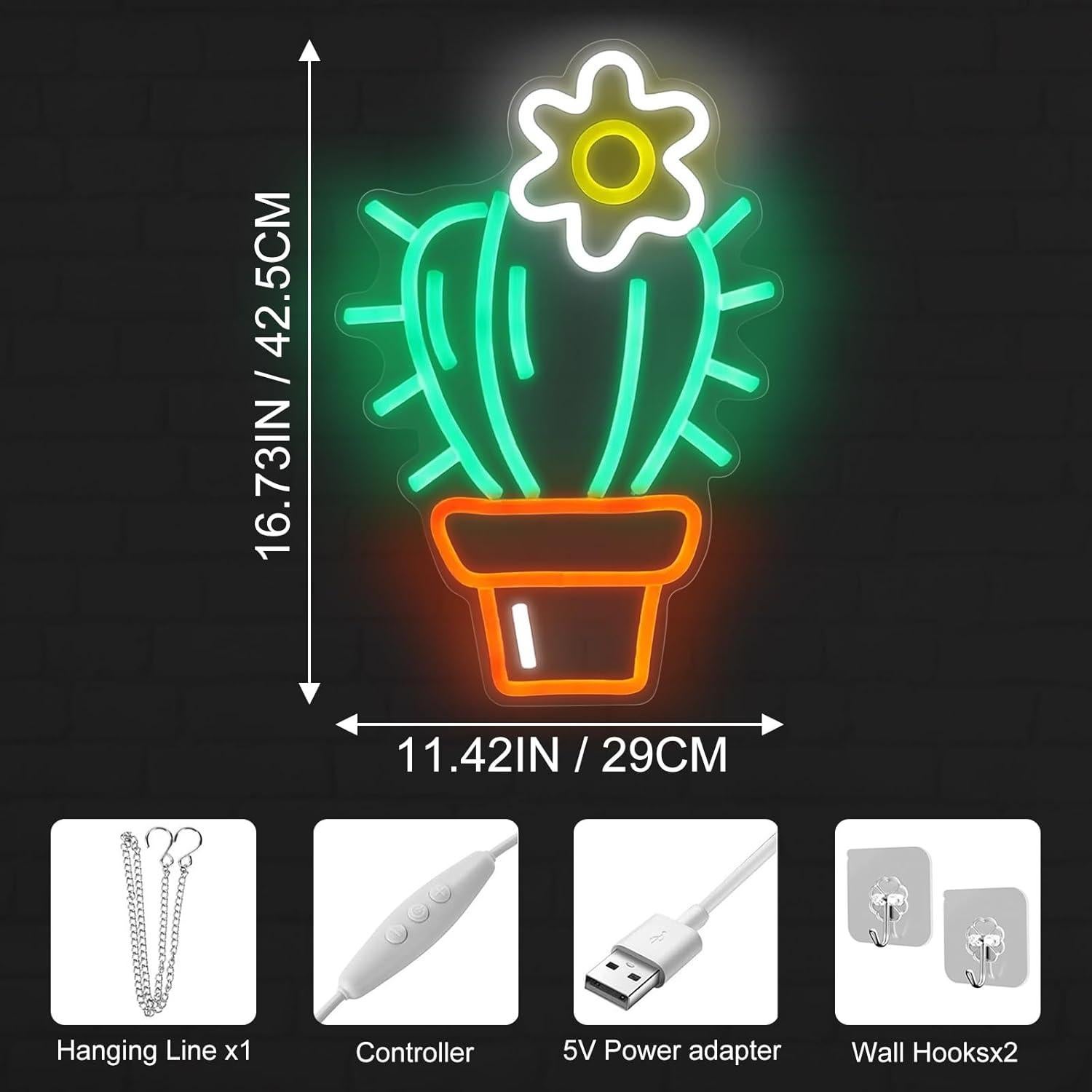 Luz de Neón LED Cactus Verde Mllusxg 42.5x29cm Decorativa