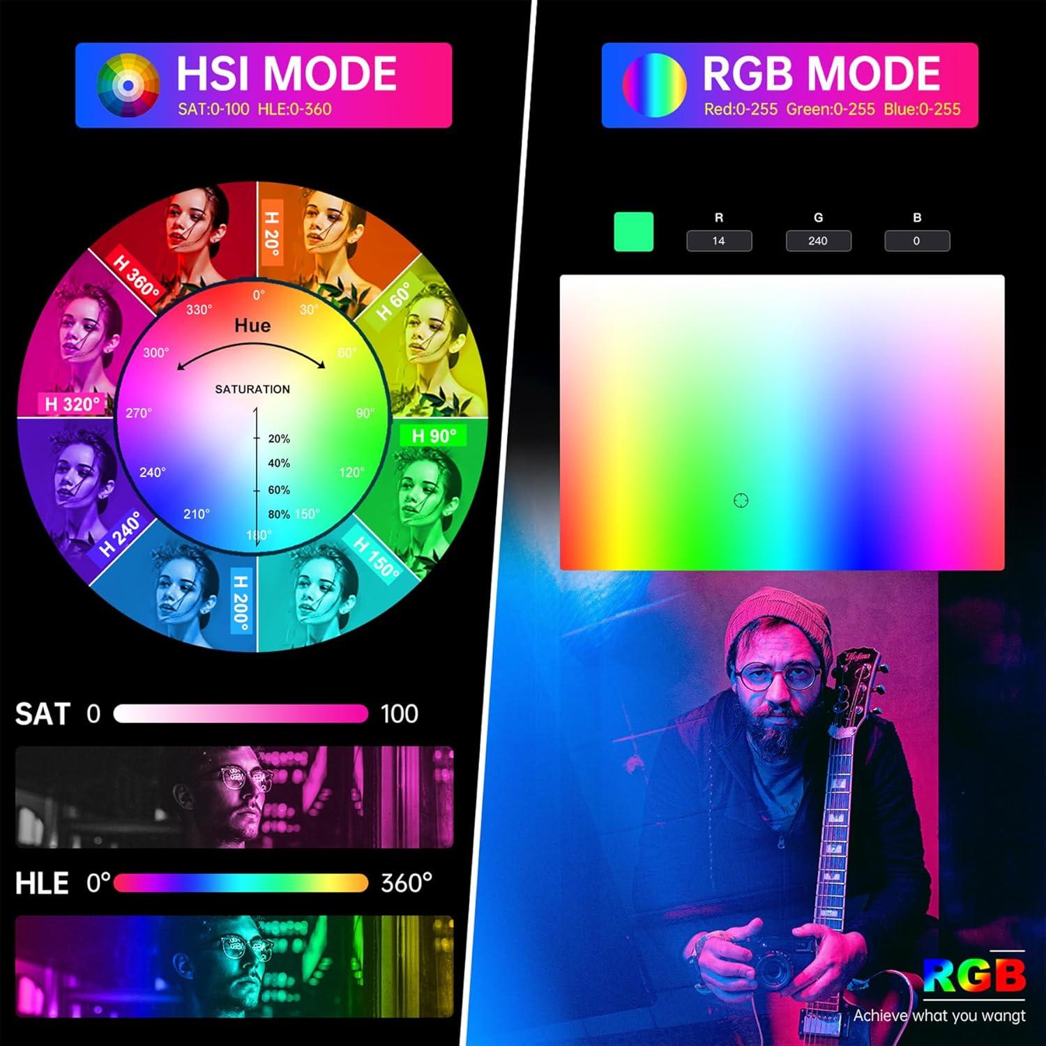 GVM Luz de Video LED RGB 50W con Soporte y Control Bluetooth