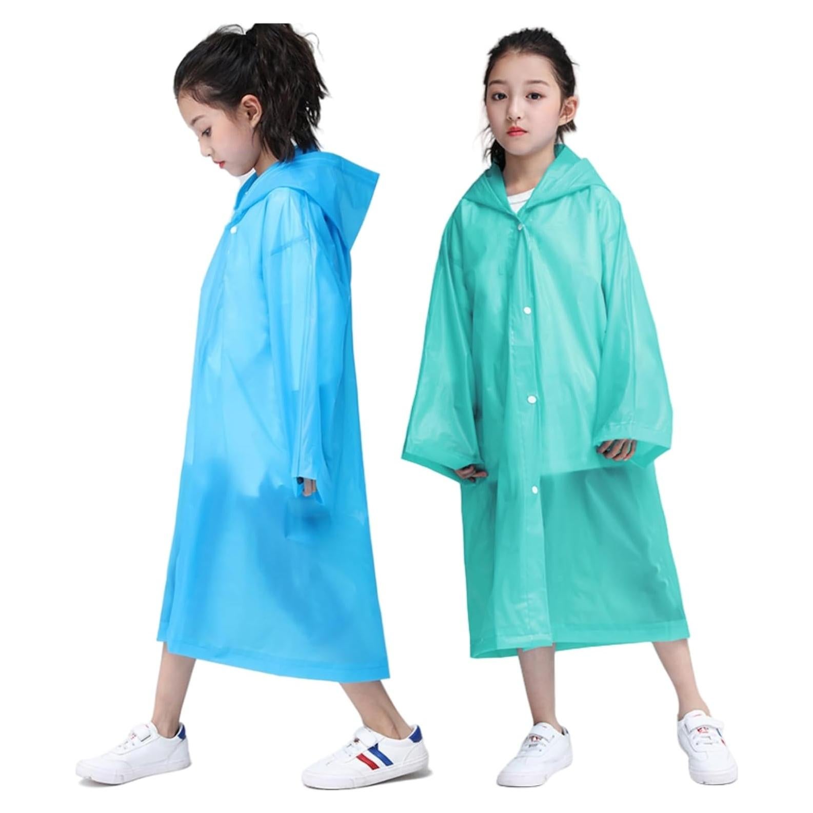 Poncho de Lluvia para Niños YUNLOVXEE EVA Azul Verde 2 Unidades
