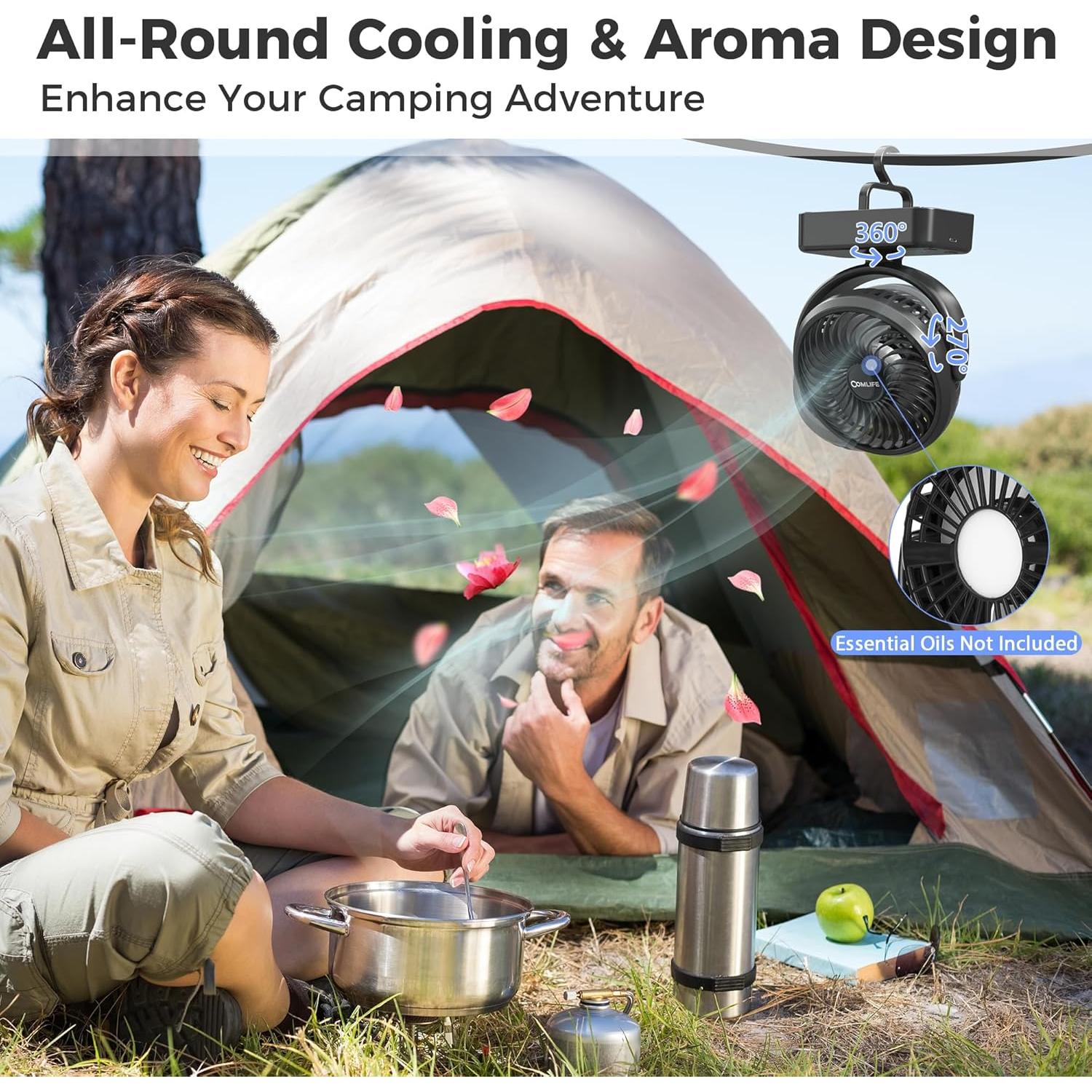 Ventilador de Camping COMLIFE F120 con Linterna LED 3 en 1