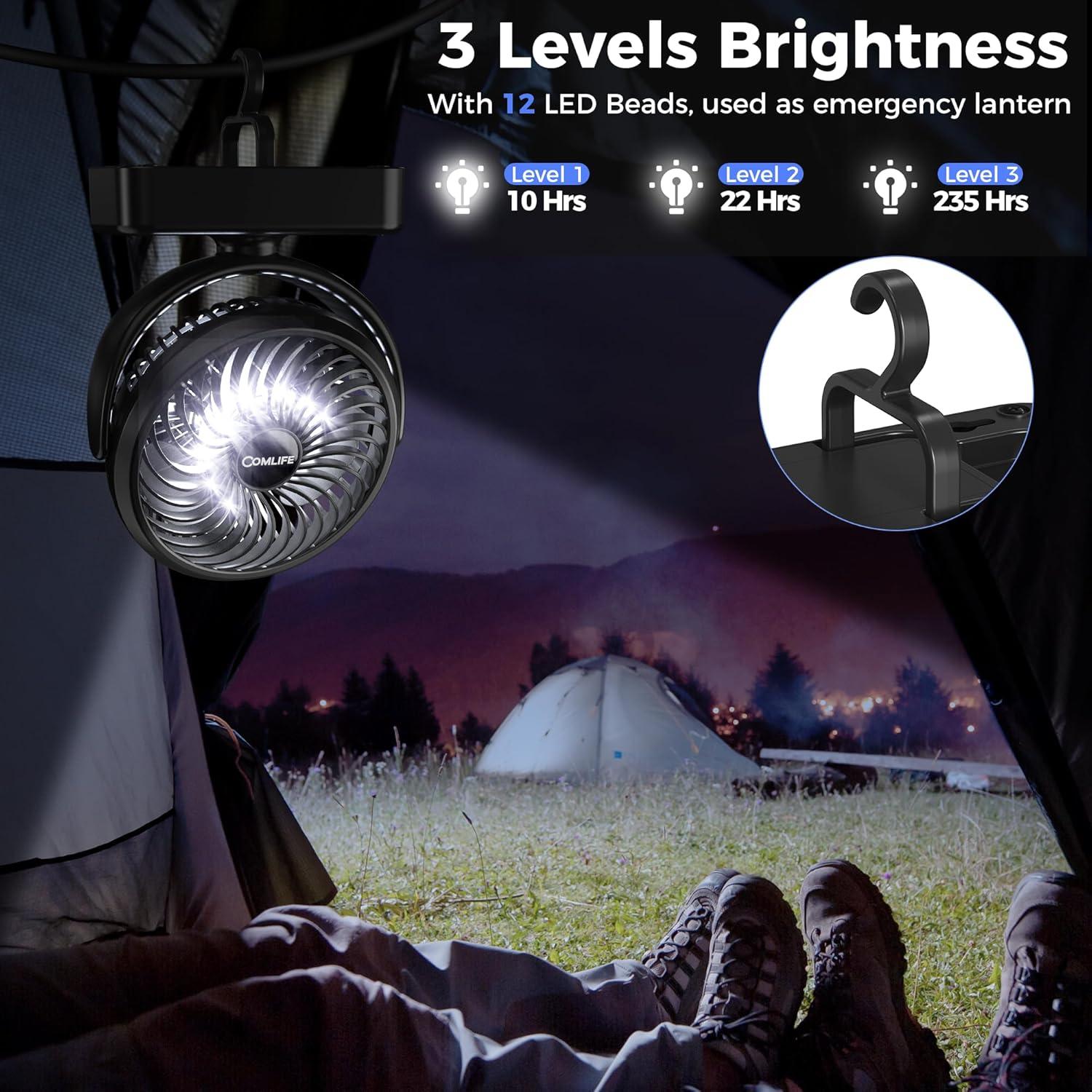 Ventilador de Camping COMLIFE F120 con Linterna LED 3 en 1