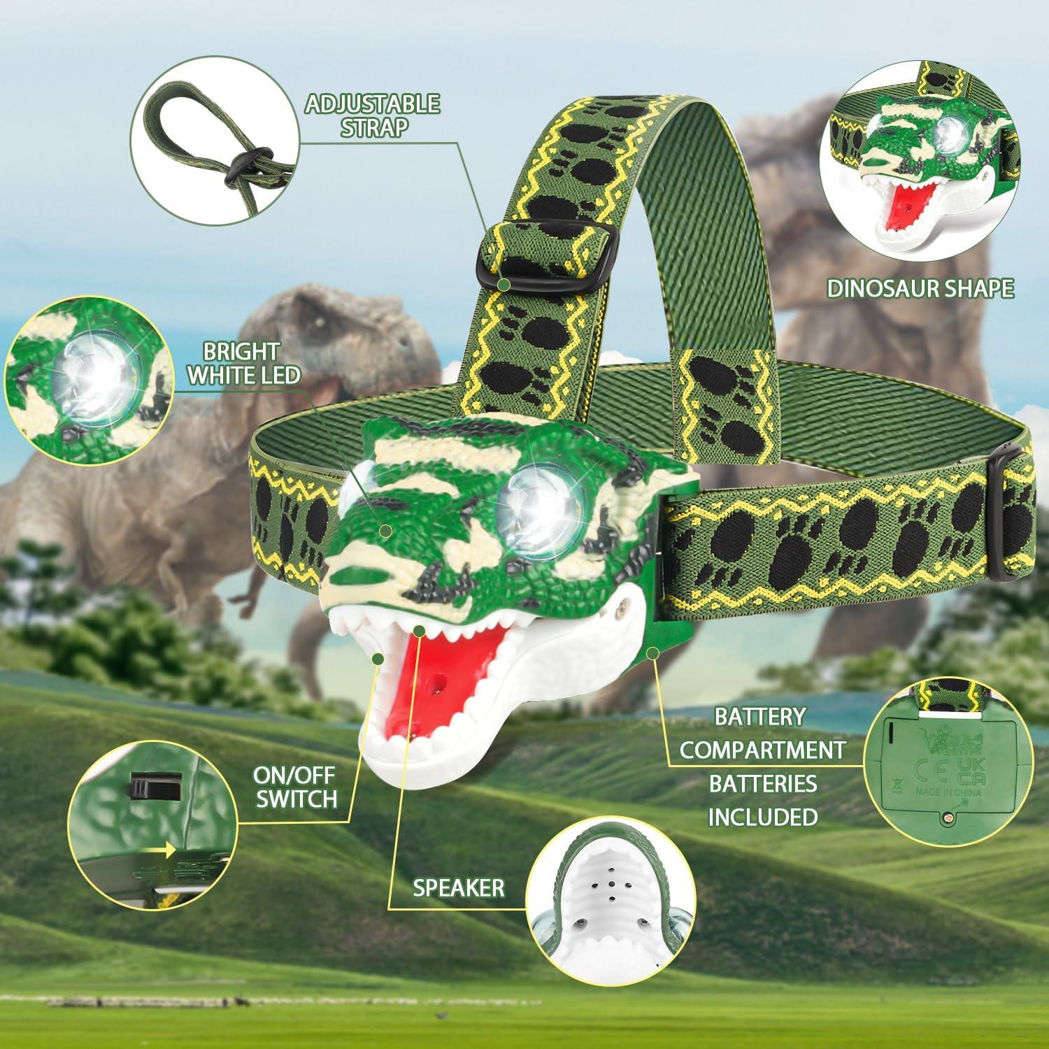 Linterna de Cabeza Dinosaurio T-Rex LED Verde Camo 8cm