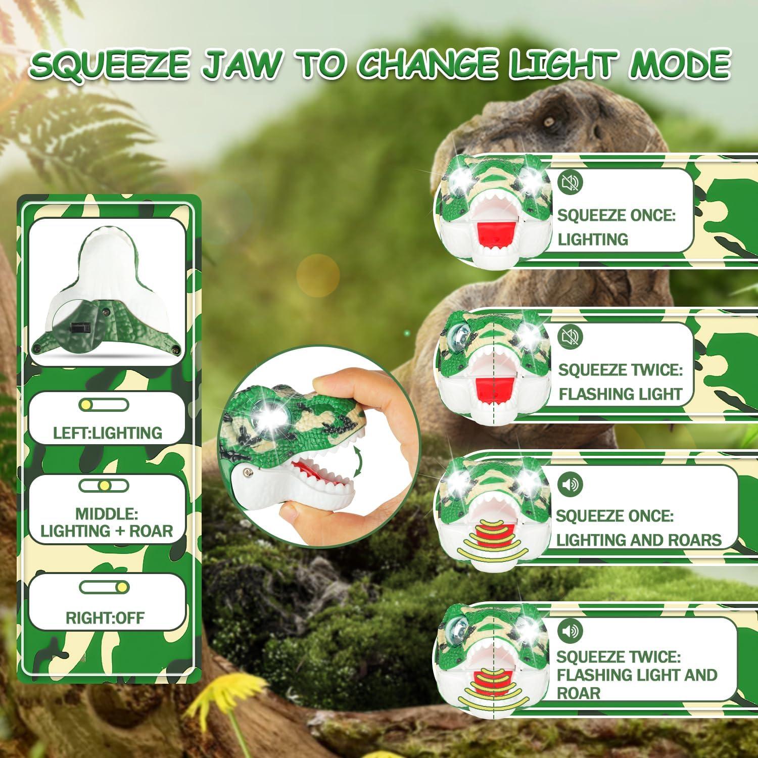 Linterna de Cabeza Dinosaurio T-Rex LED Verde Camo 8cm