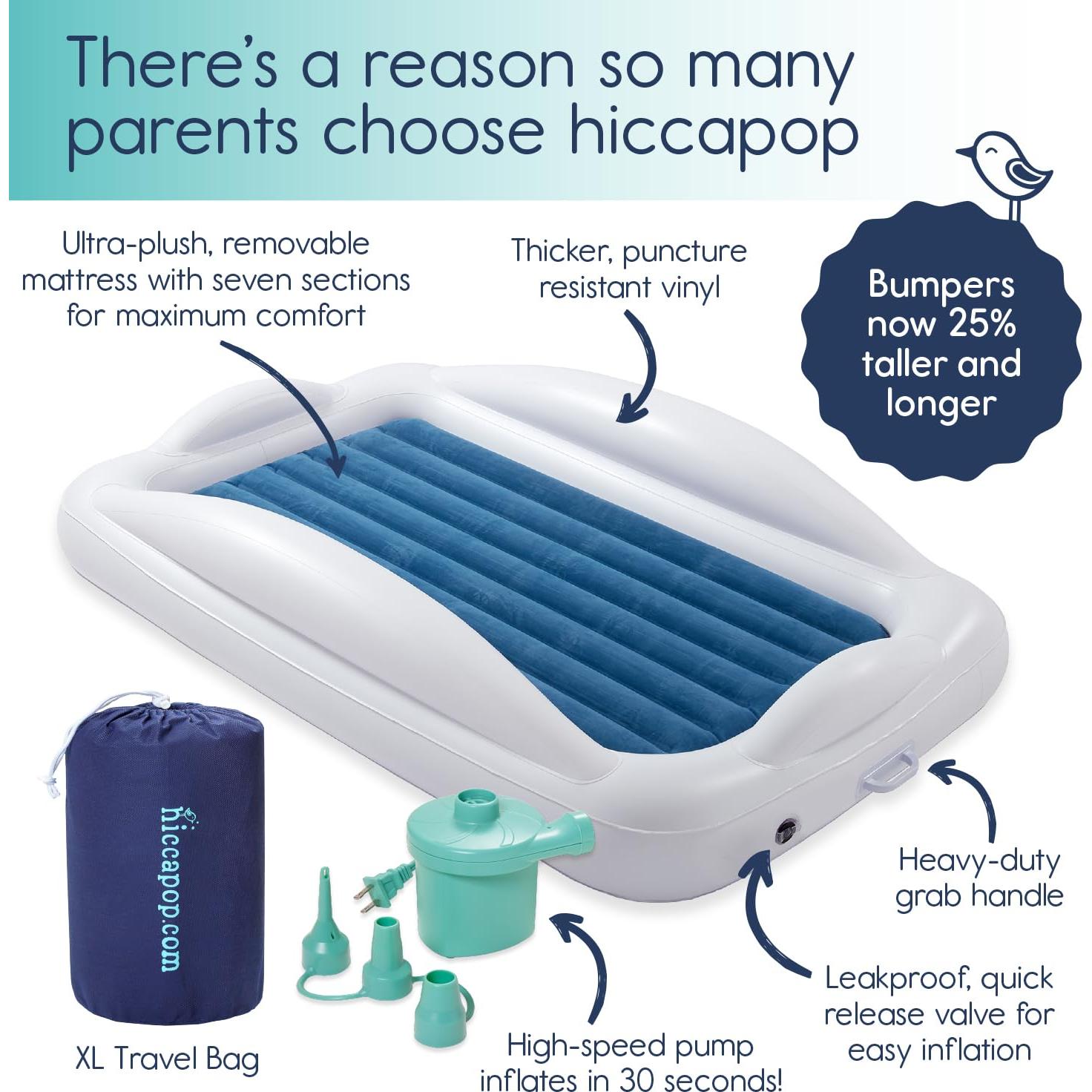 Cama Inflable para Niños Hiccapop con Protectores de Seguridad