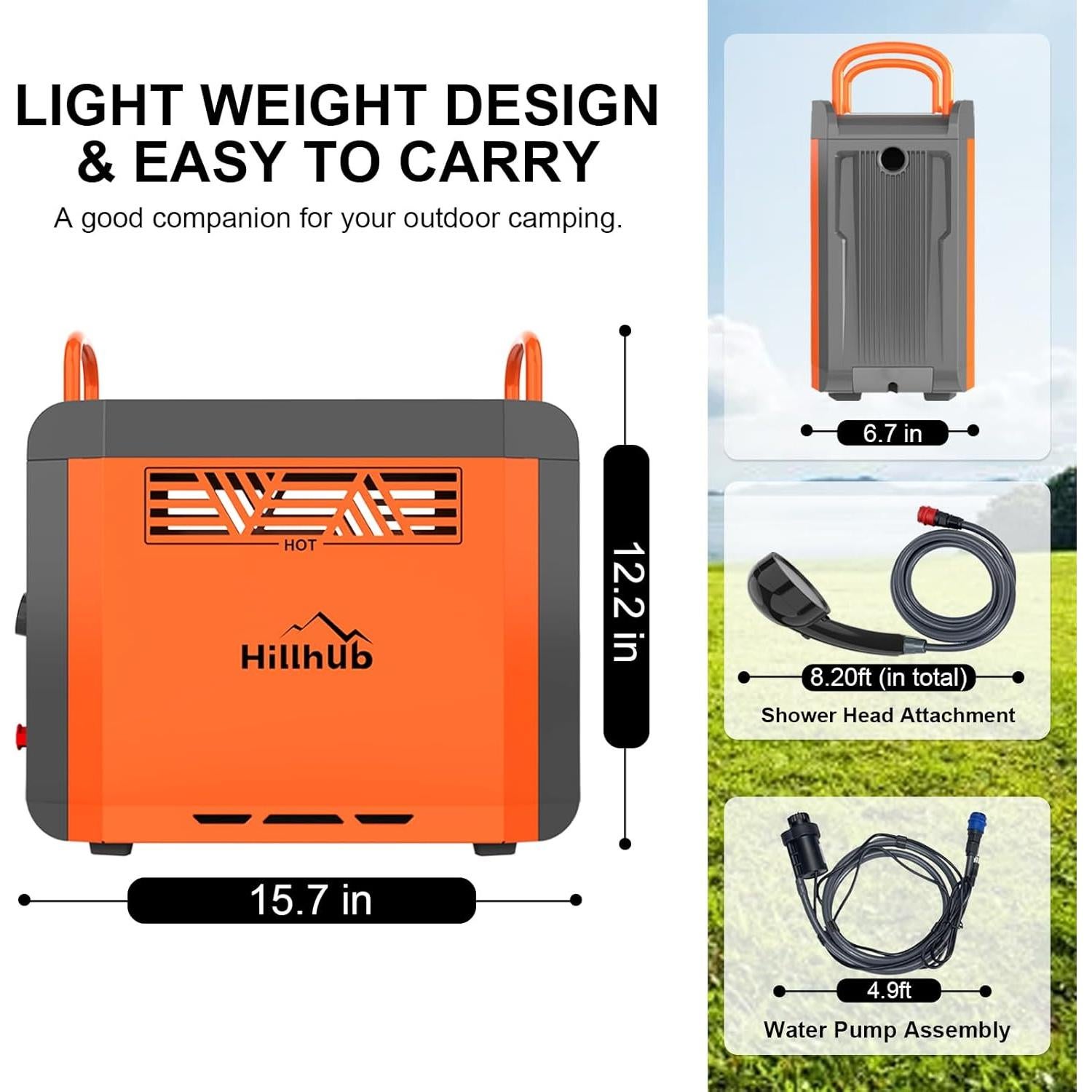 Calentador de Agua de Propano Portátil Hillhub 6000W 6.2kg