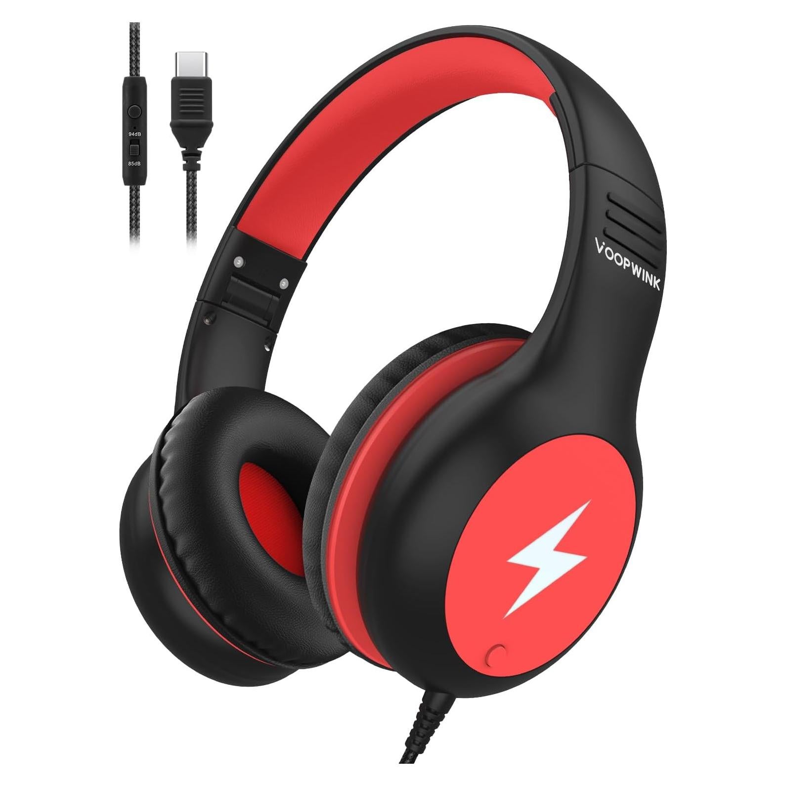 Auriculares con Cable Voopwink KH3 para Niños USB-C Negro-Rojo