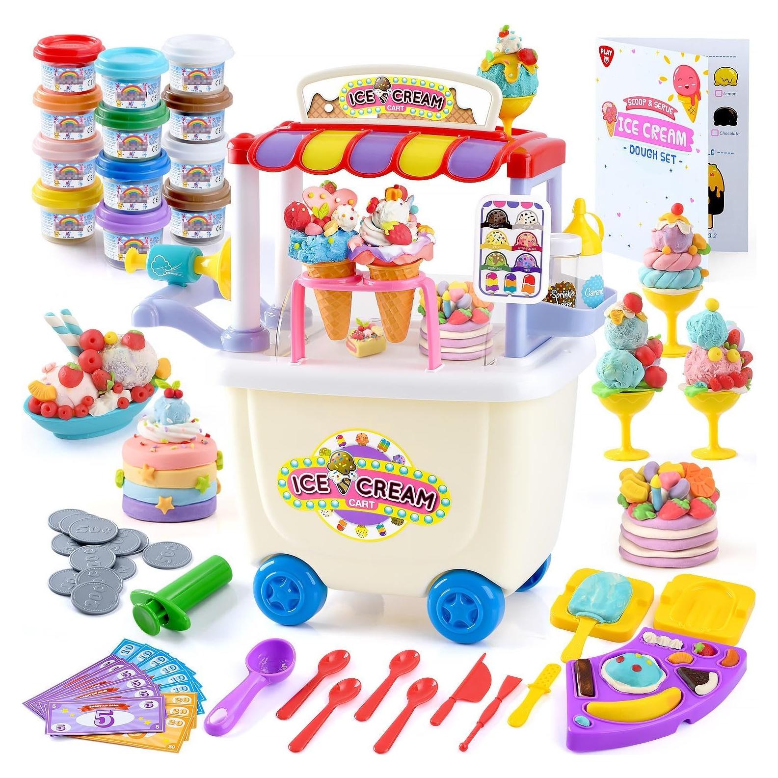 Carrito de Helados PLAY para Niños - Juguete de Masa 12 Latas